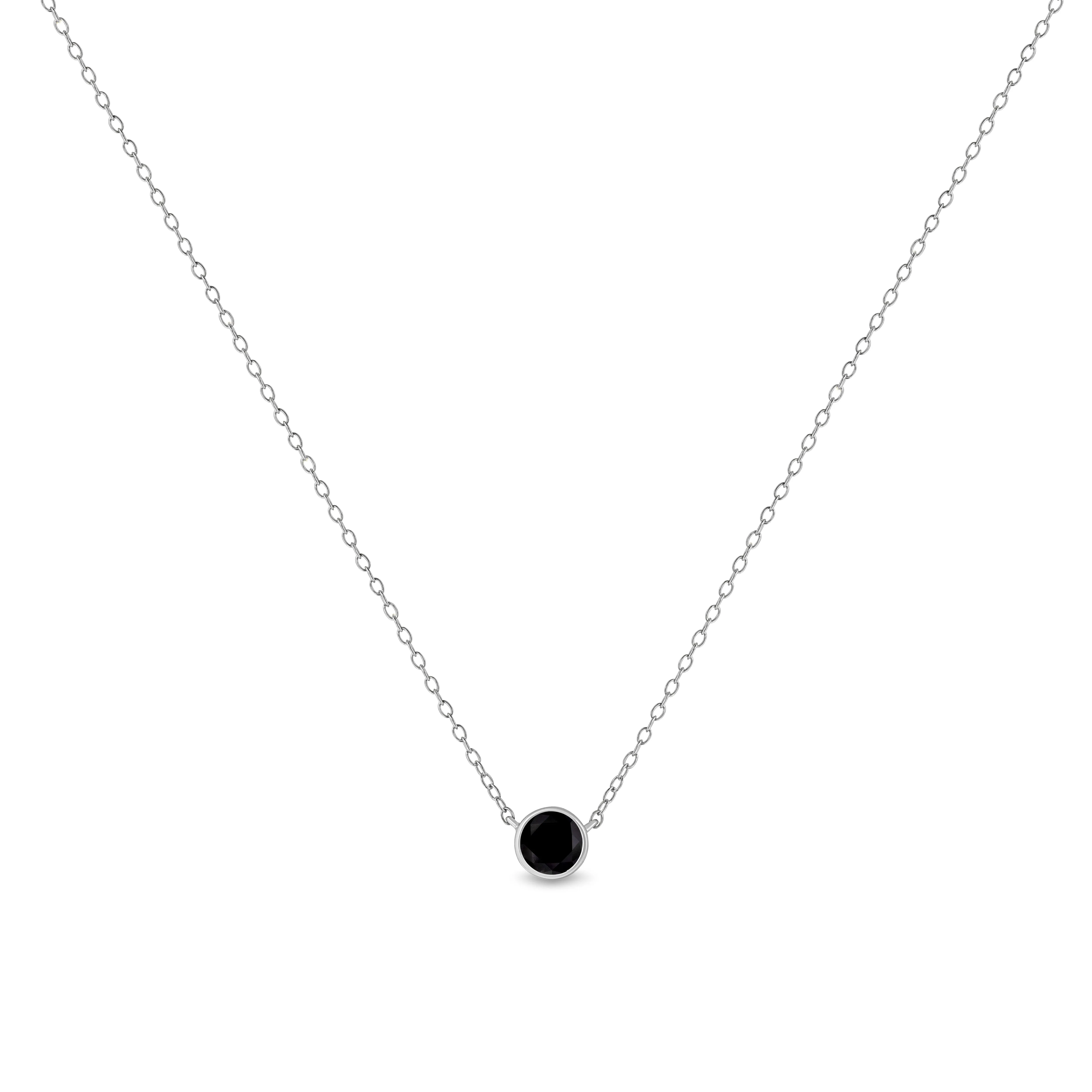 .925 Sterling Silver Treated Color Diamond Bezel Solitaire 18 Pendant Necklace