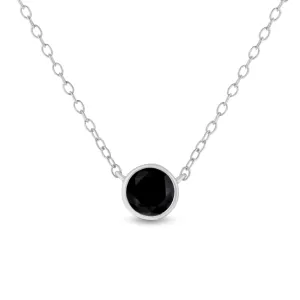 .925 Sterling Silver Treated Color Diamond Bezel Solitaire 18 Pendant Necklace