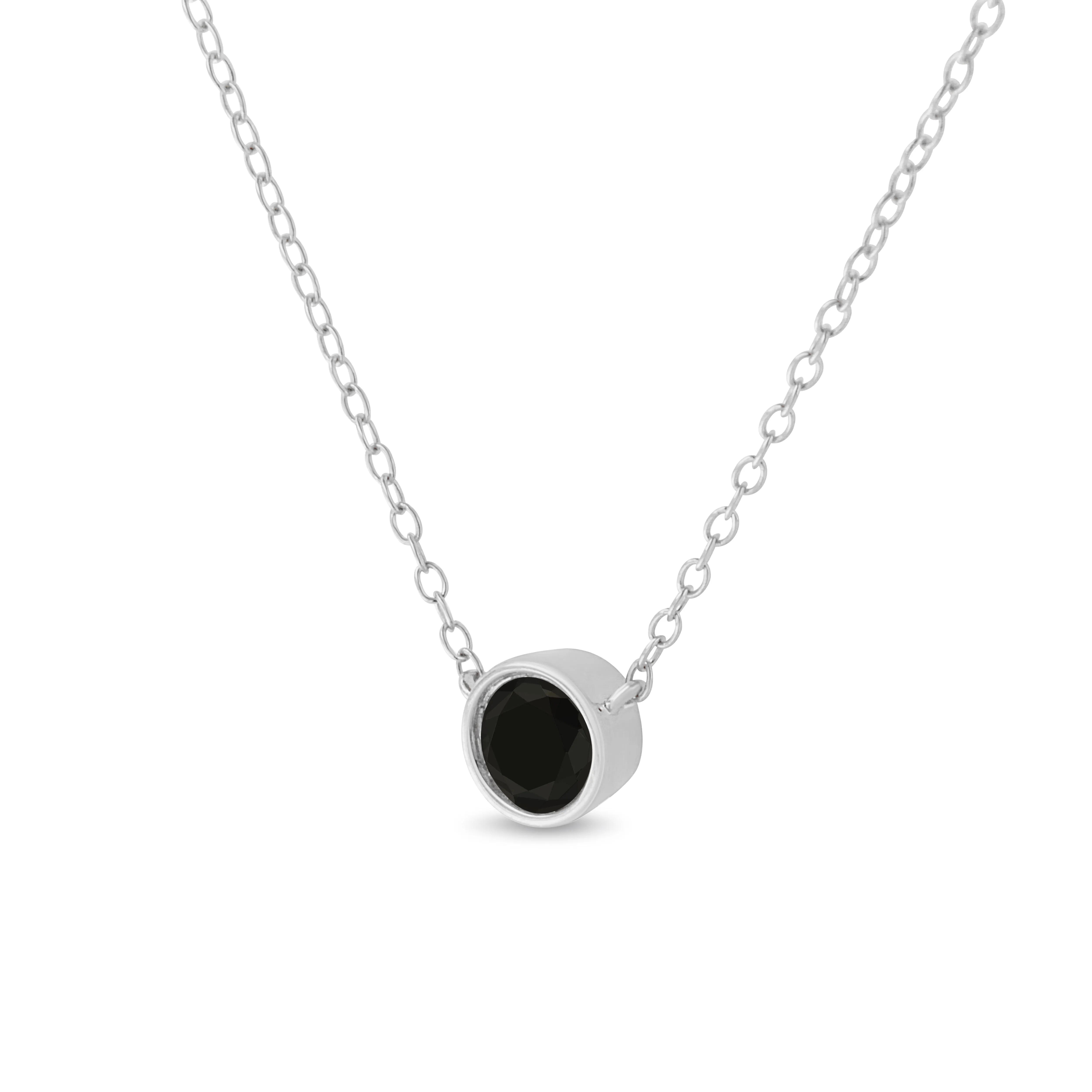 .925 Sterling Silver Treated Color Diamond Bezel Solitaire 18 Pendant Necklace