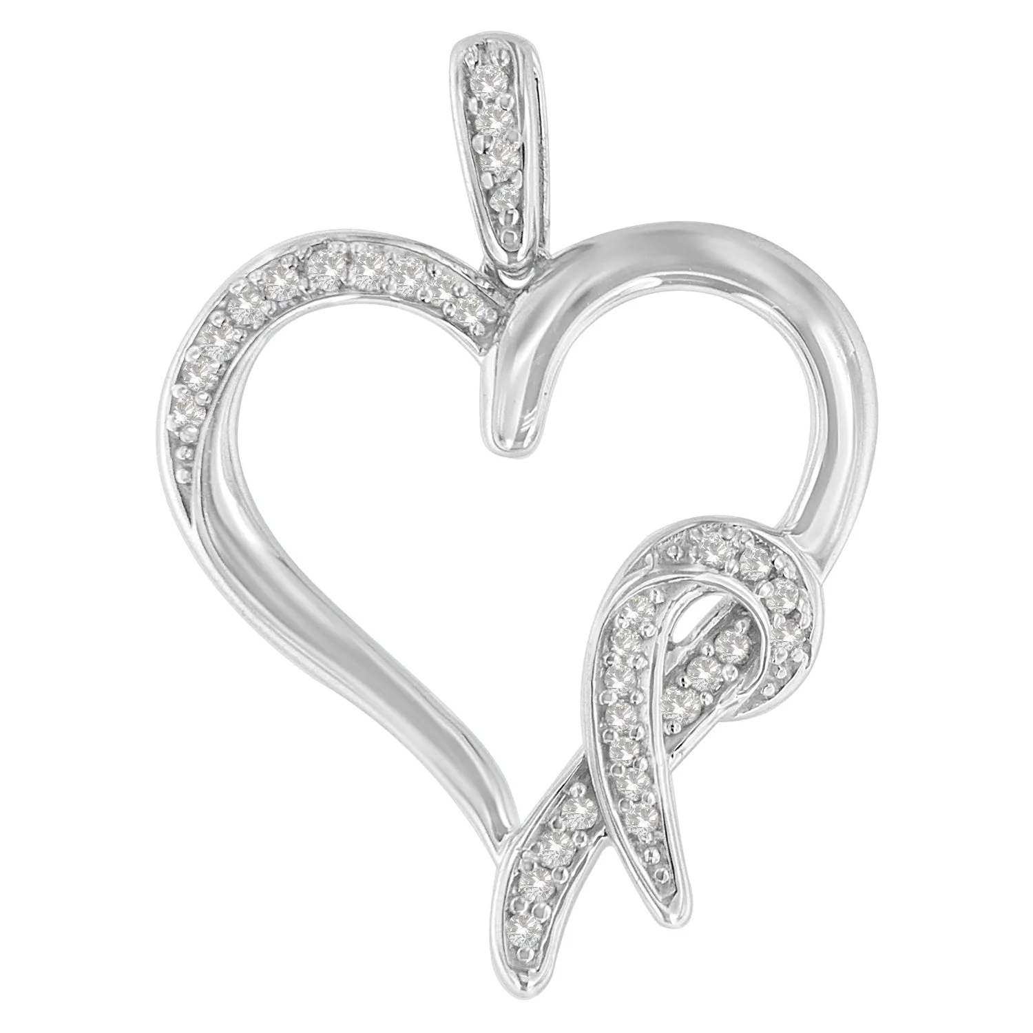 .925 Sterling Silver1/6 cttw Diamond Heart Pendant Necklace