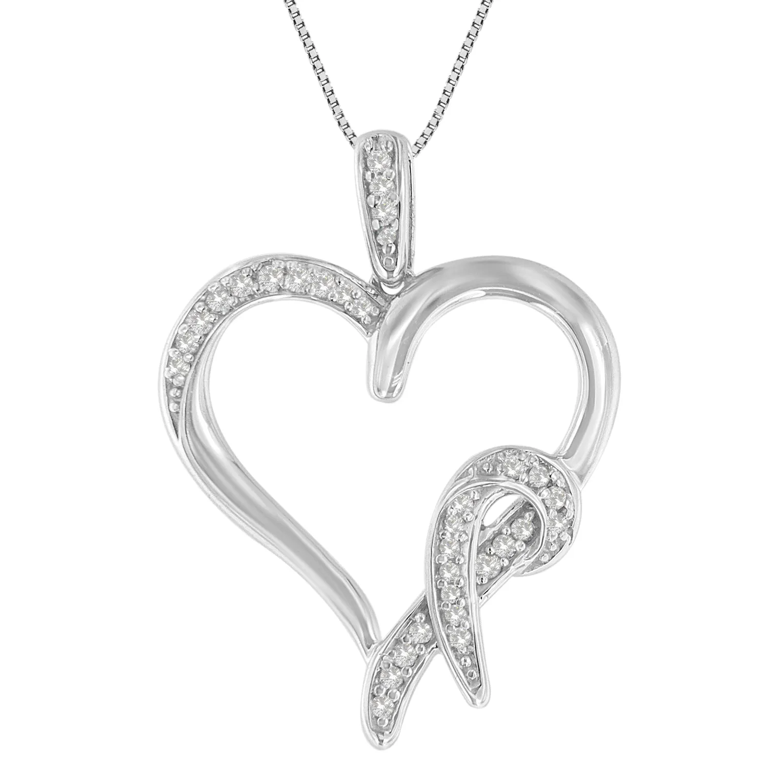 .925 Sterling Silver1/6 cttw Diamond Heart Pendant Necklace