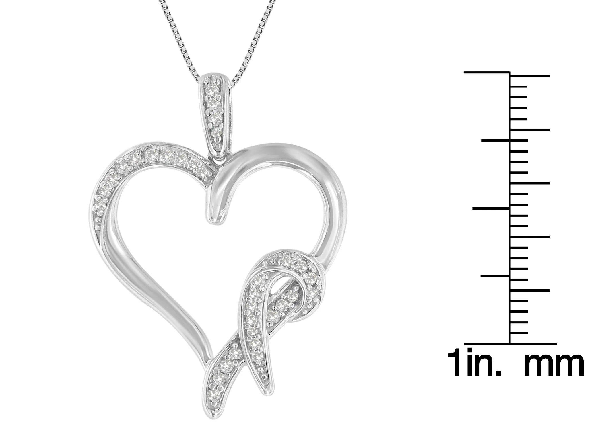.925 Sterling Silver1/6 cttw Diamond Heart Pendant Necklace