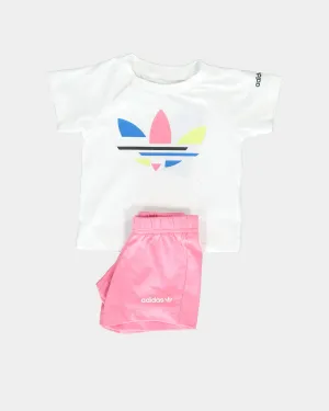 Adidas Adicolour Shorts and T-Shirt Set White/Rose Tone