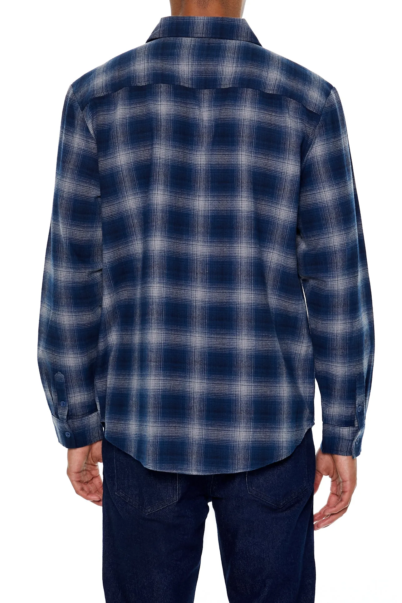Blue Plaid Flannel Button-Up Top