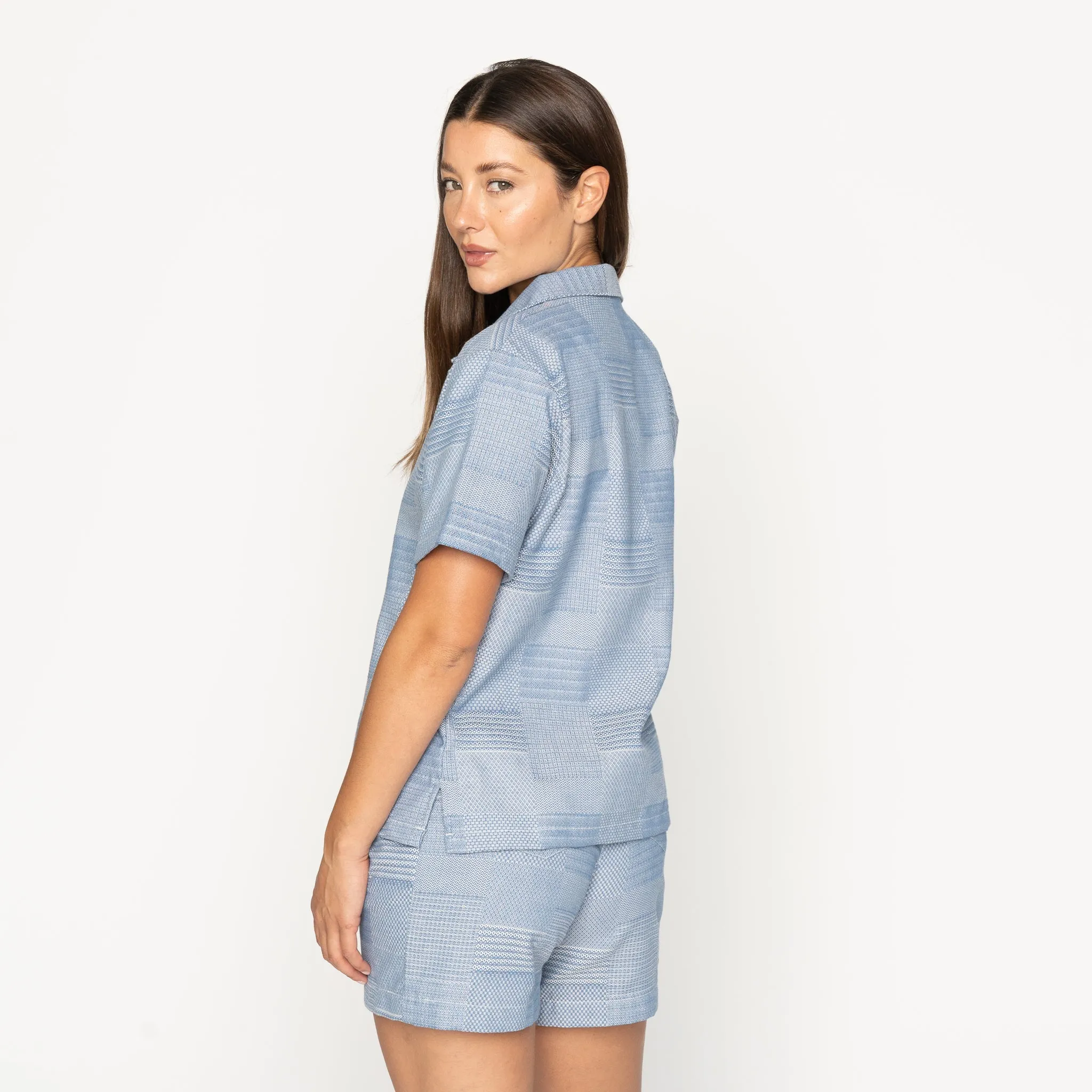 Camp Collar Shirt - Dobby Patchwork - Pale Blue