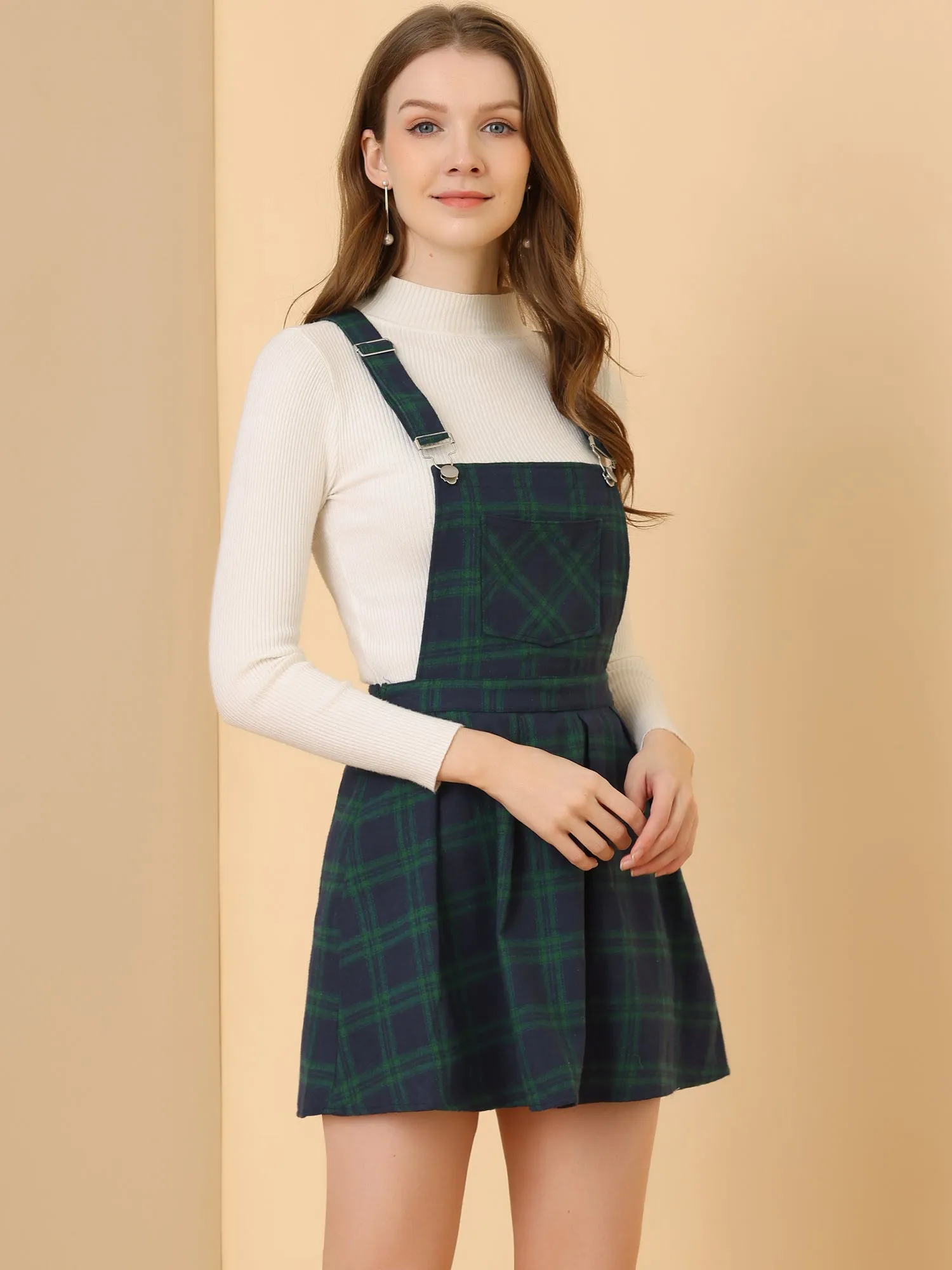 Checks Adjustable Strap Pinafore Overall Dress Suspender Skirt