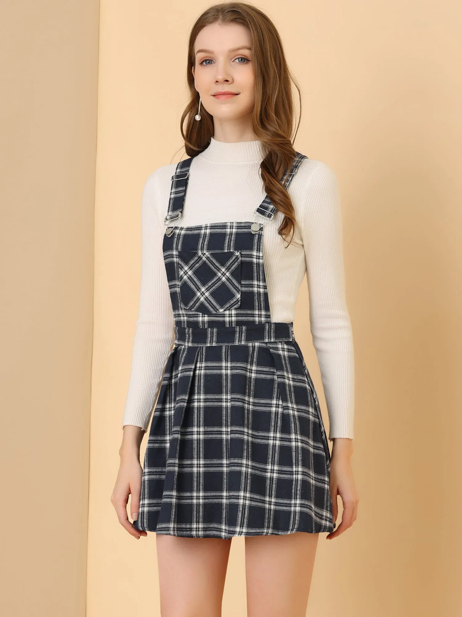 Checks Adjustable Strap Pinafore Overall Dress Suspender Skirt