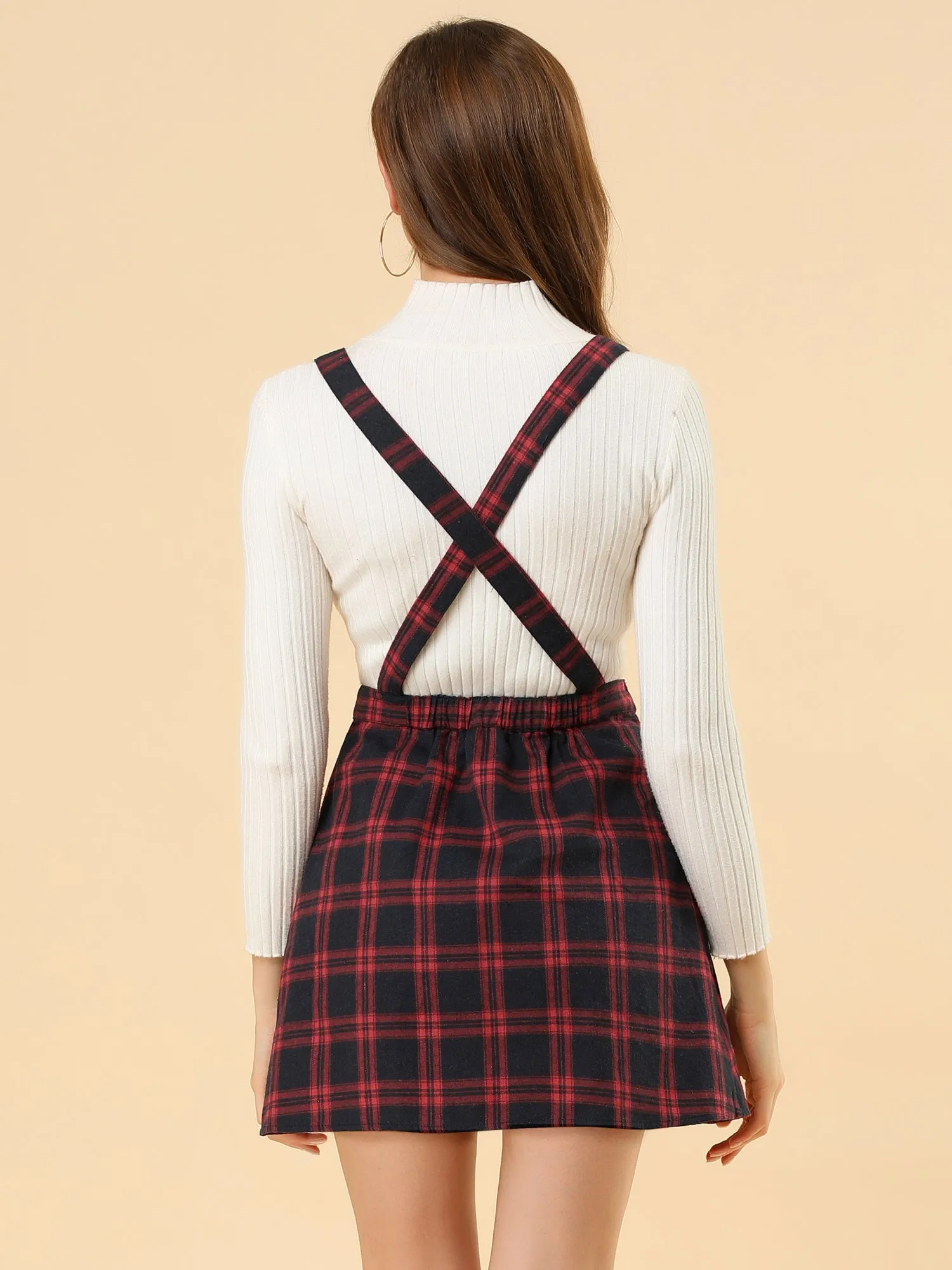 Checks Adjustable Strap Pinafore Overall Dress Suspender Skirt