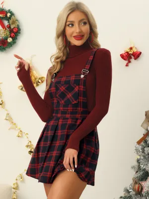 Checks Adjustable Strap Pinafore Overall Dress Suspender Skirt