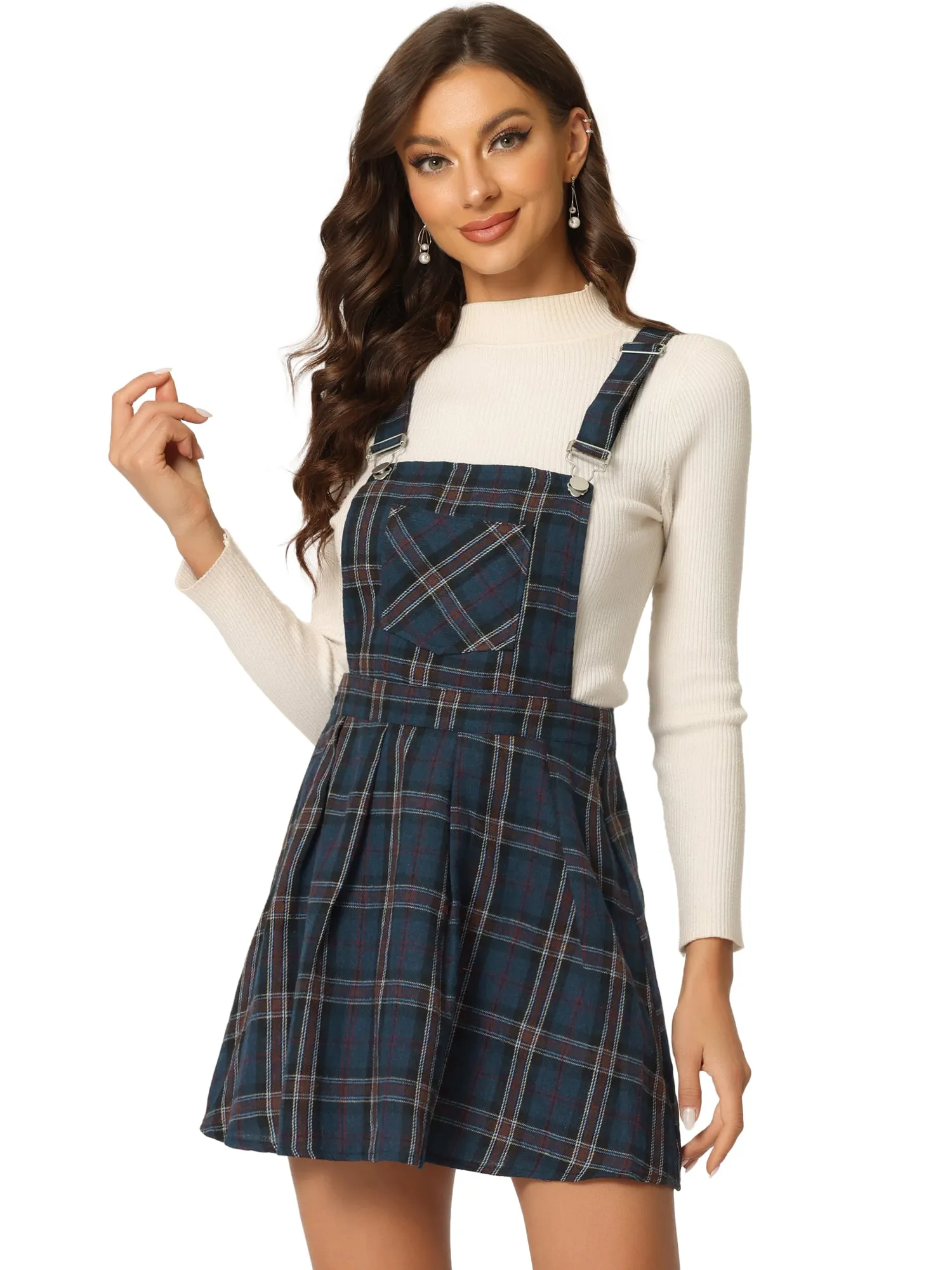 Checks Adjustable Strap Pinafore Overall Dress Suspender Skirt