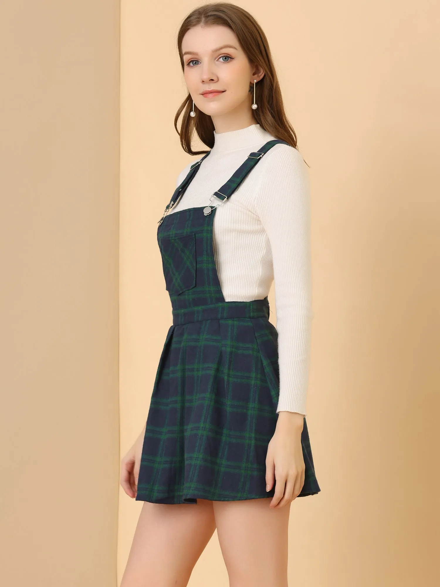Checks Adjustable Strap Pinafore Overall Dress Suspender Skirt