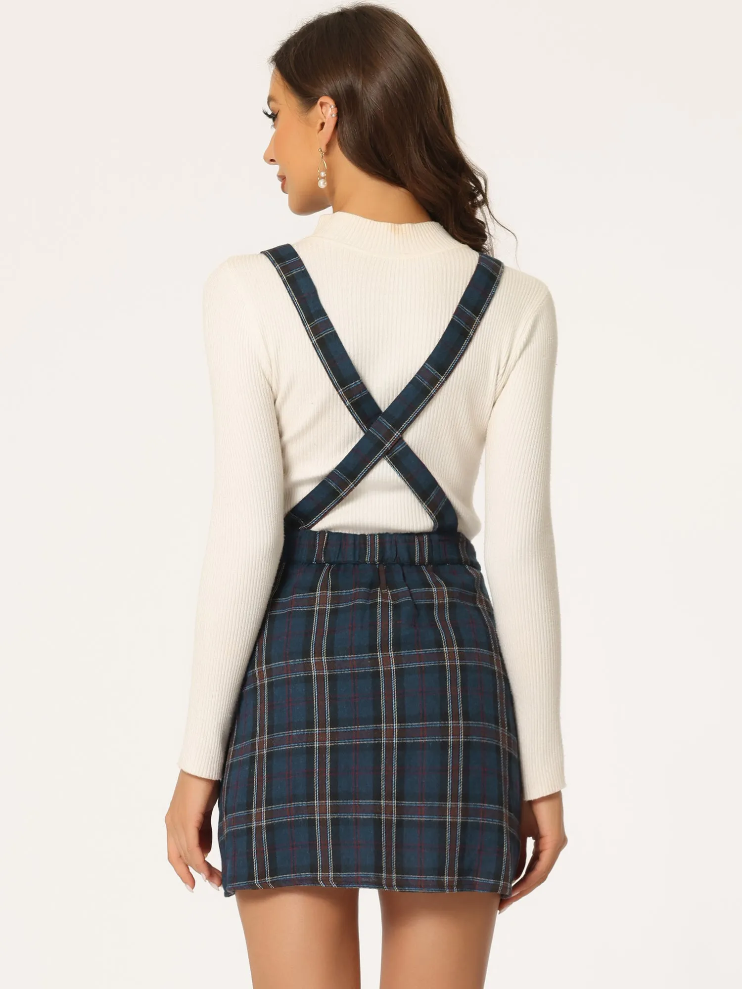 Checks Adjustable Strap Pinafore Overall Dress Suspender Skirt