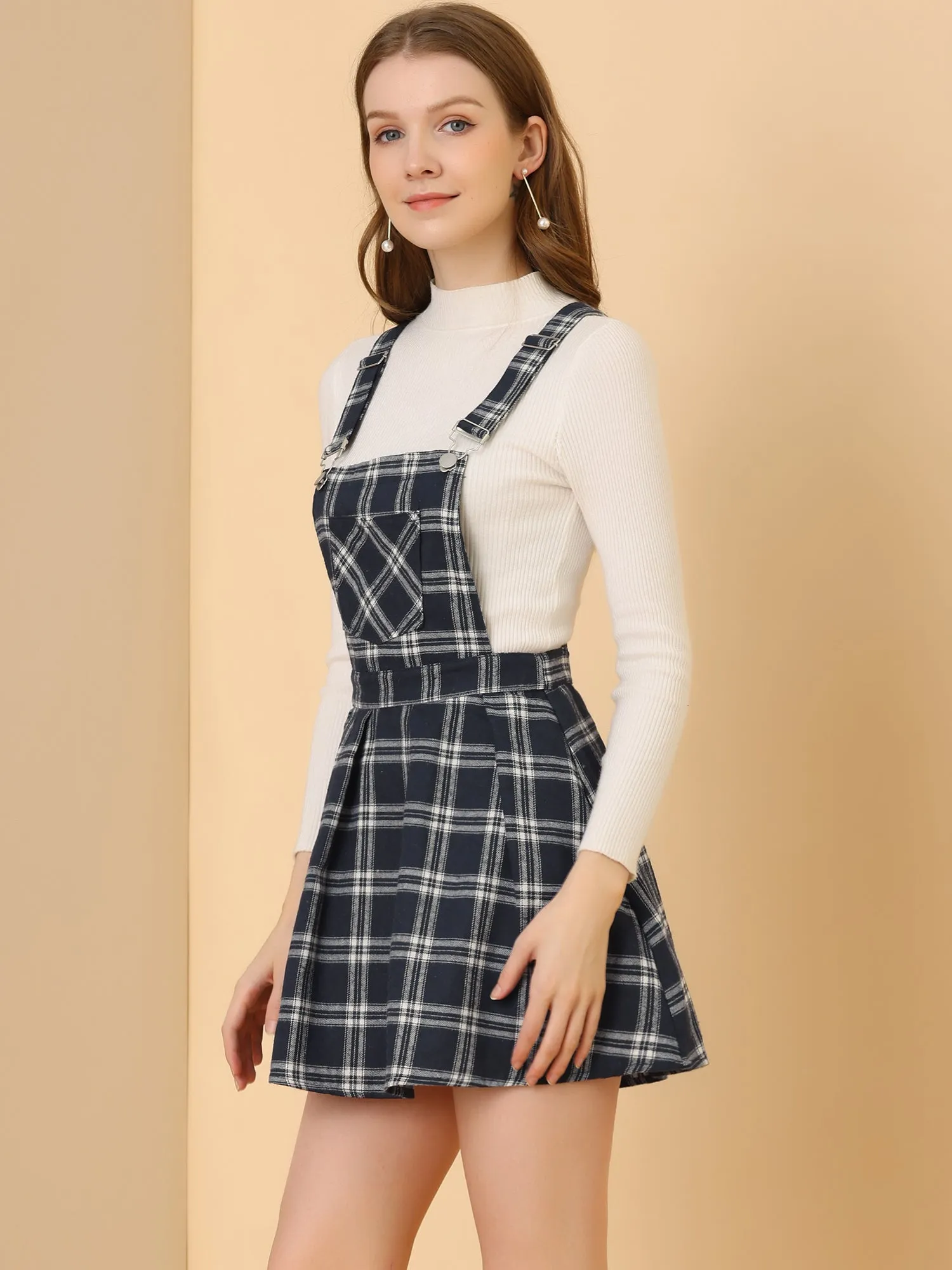 Checks Adjustable Strap Pinafore Overall Dress Suspender Skirt