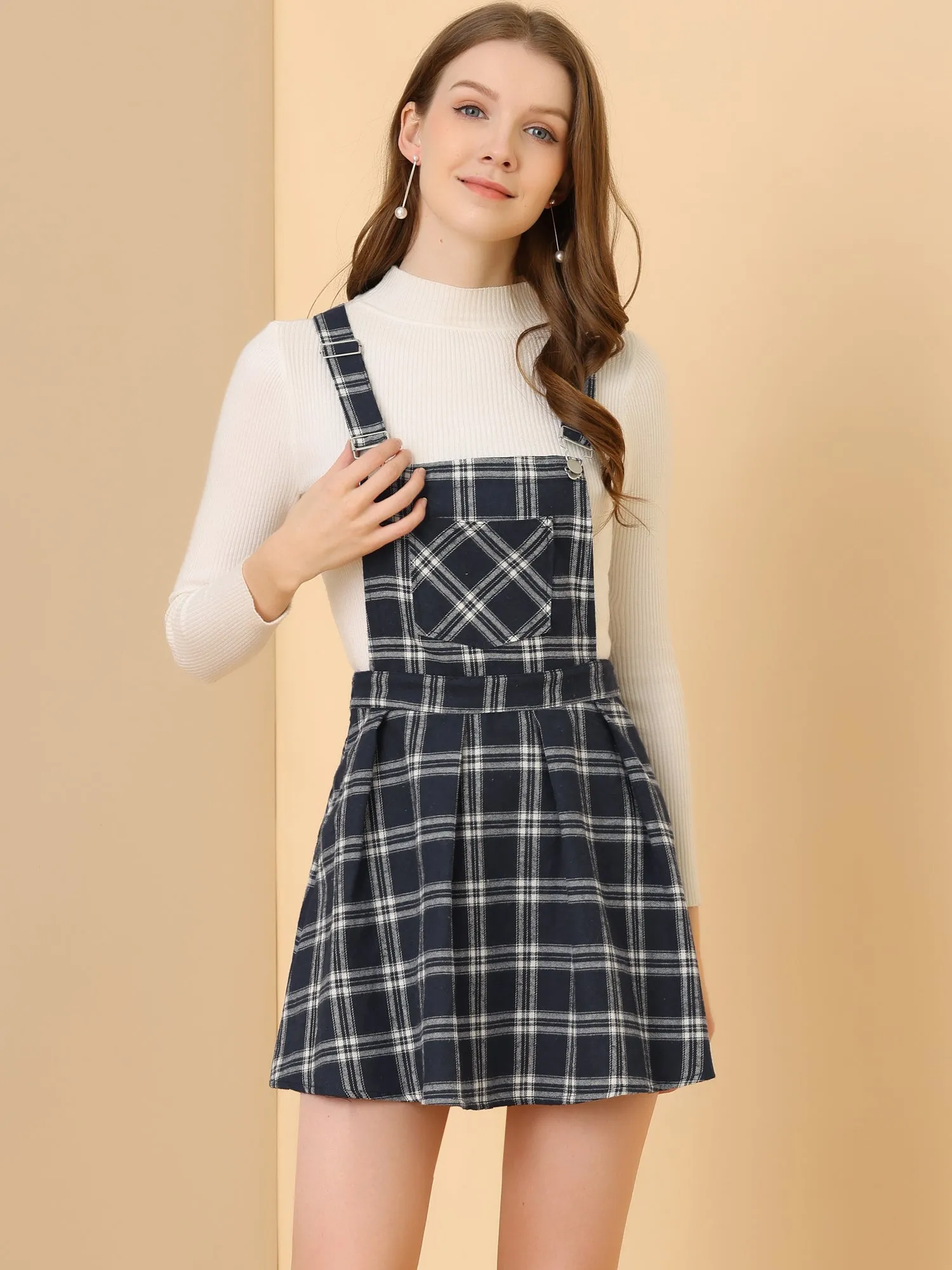 Checks Adjustable Strap Pinafore Overall Dress Suspender Skirt
