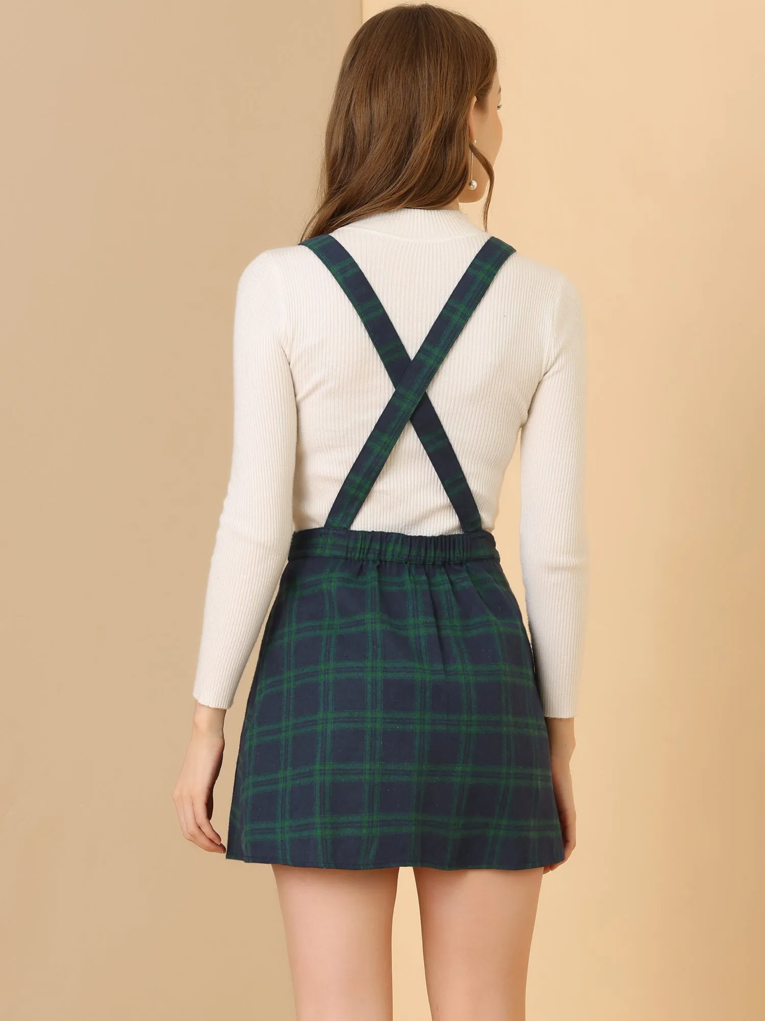 Checks Adjustable Strap Pinafore Overall Dress Suspender Skirt