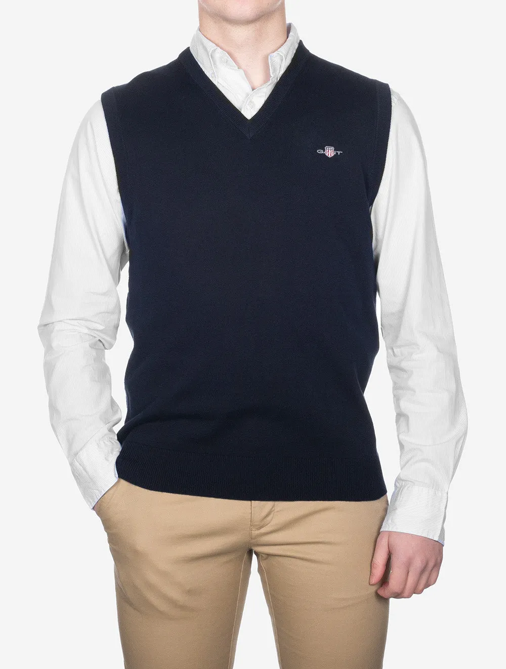 Classic Cotton Slipover Vest Evening Blue