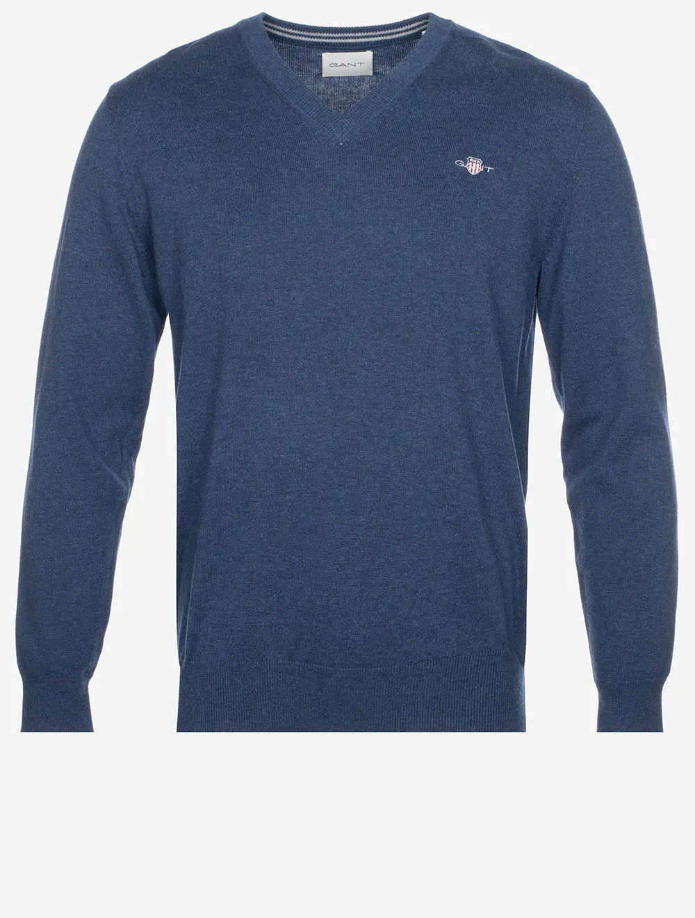 Classic Cotton V-Neck Sweater Dark Jeansblue Melange