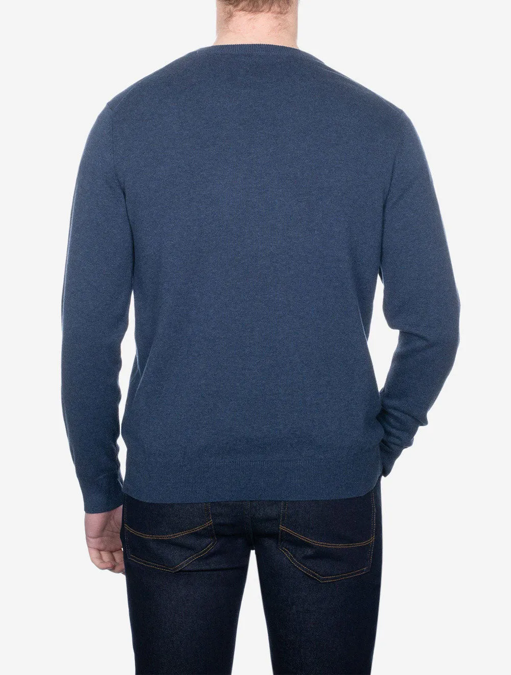Classic Cotton V-Neck Sweater Dark Jeansblue Melange