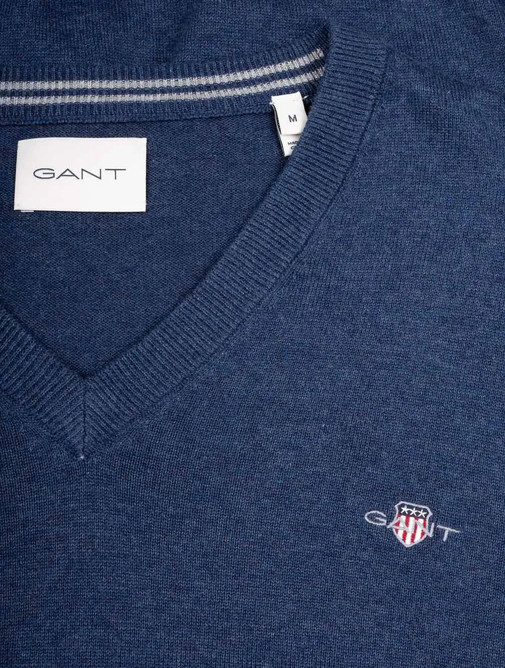 Classic Cotton V-Neck Sweater Dark Jeansblue Melange