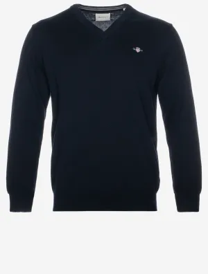 Classic Cotton V-Neck Sweater Evening Blue