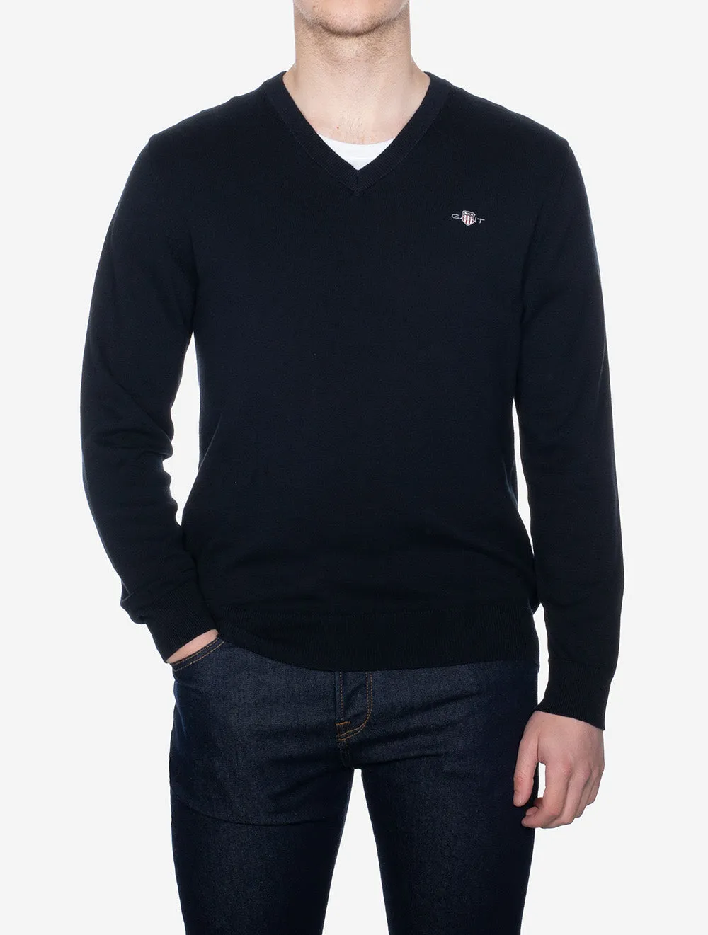 Classic Cotton V-Neck Sweater Evening Blue
