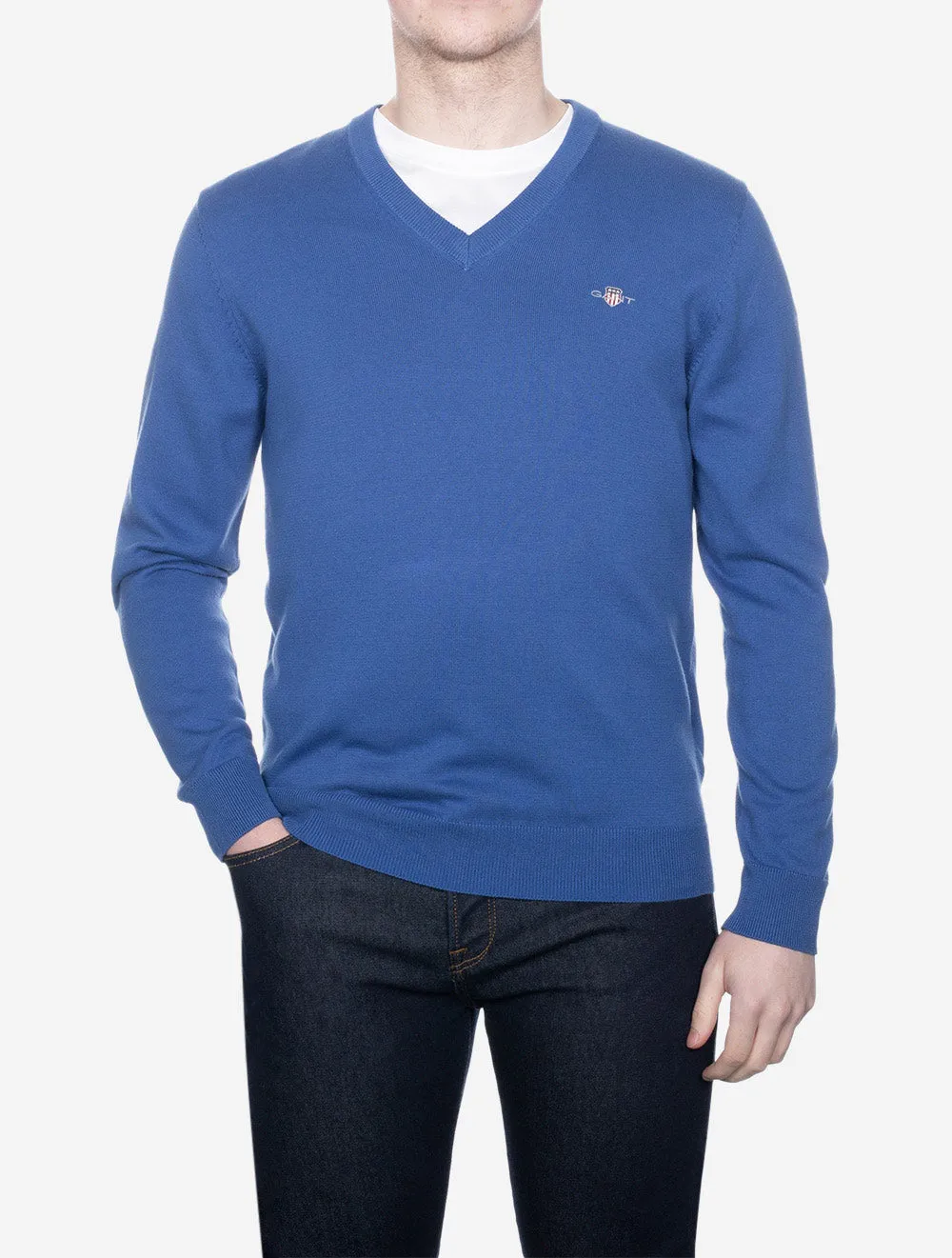 Classic Cotton V-Neck Sweater Rich Blue