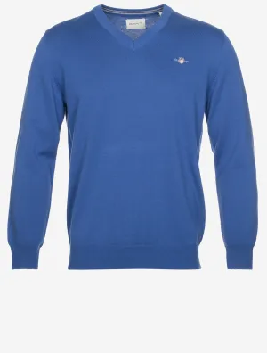 Classic Cotton V-Neck Sweater Rich Blue