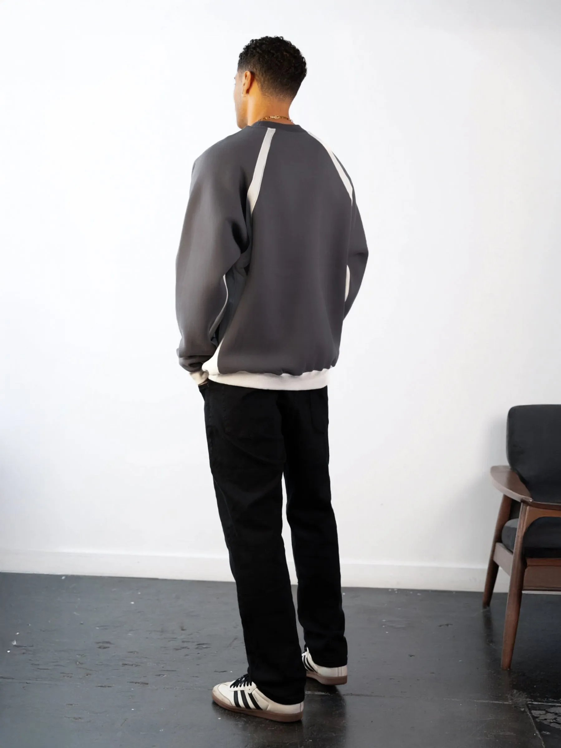 Classic Panel Relaxed Sweater - Charcoal