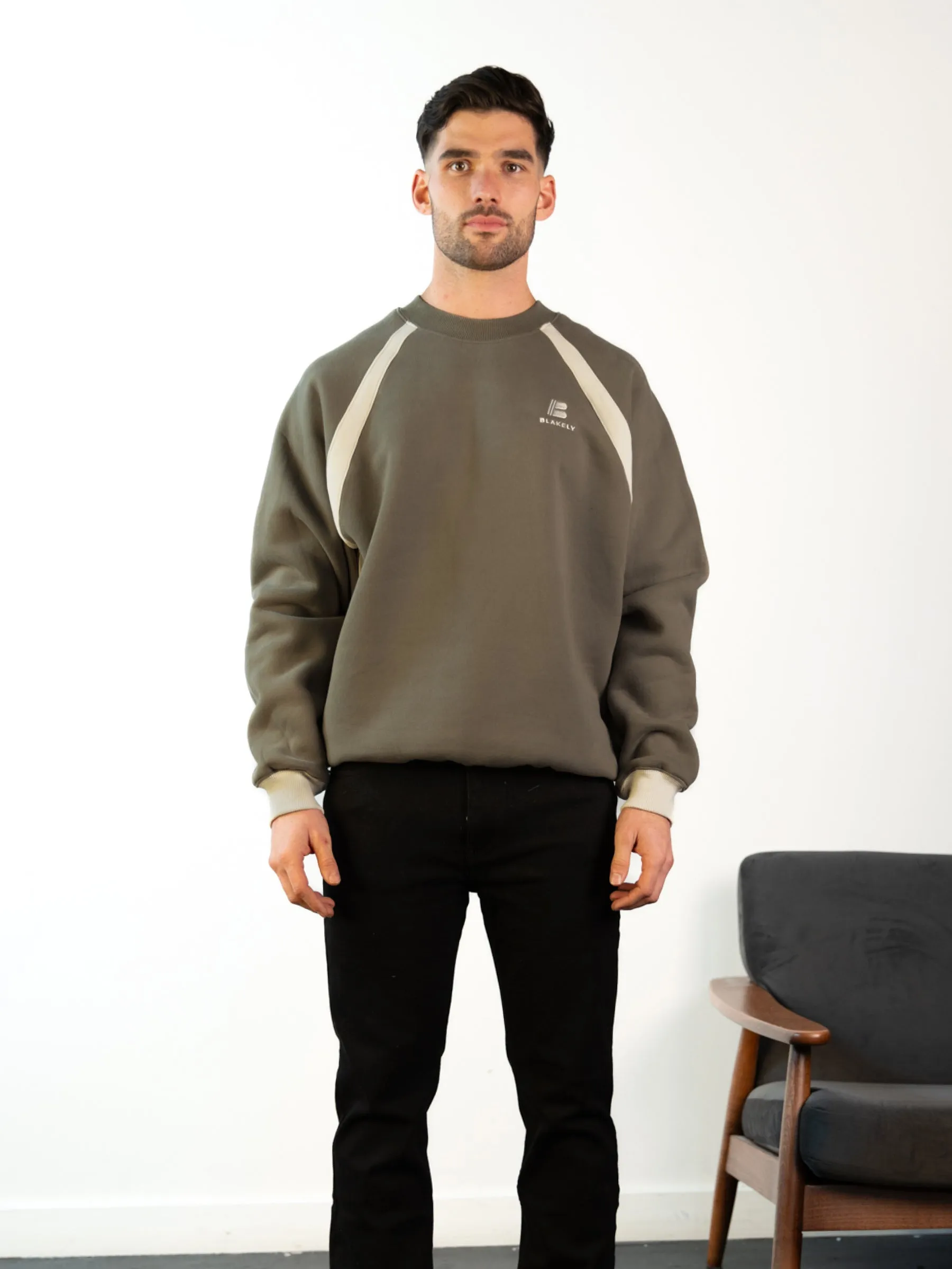 Classic Panel Relaxed Sweater - Safari Green