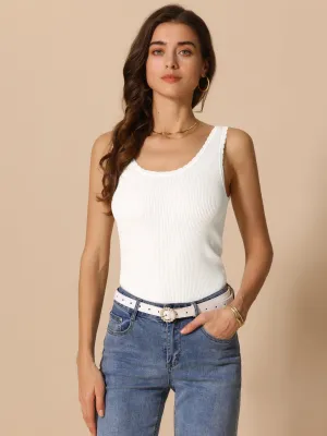 Crew Neck Sleeveless Casual Textured Tank Knit Top