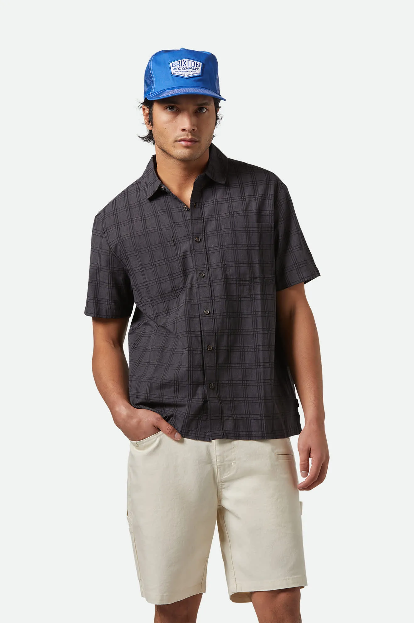 CRU Oxford Plaid Relaxed S/S Shirt - Charcoal/Black Plaid