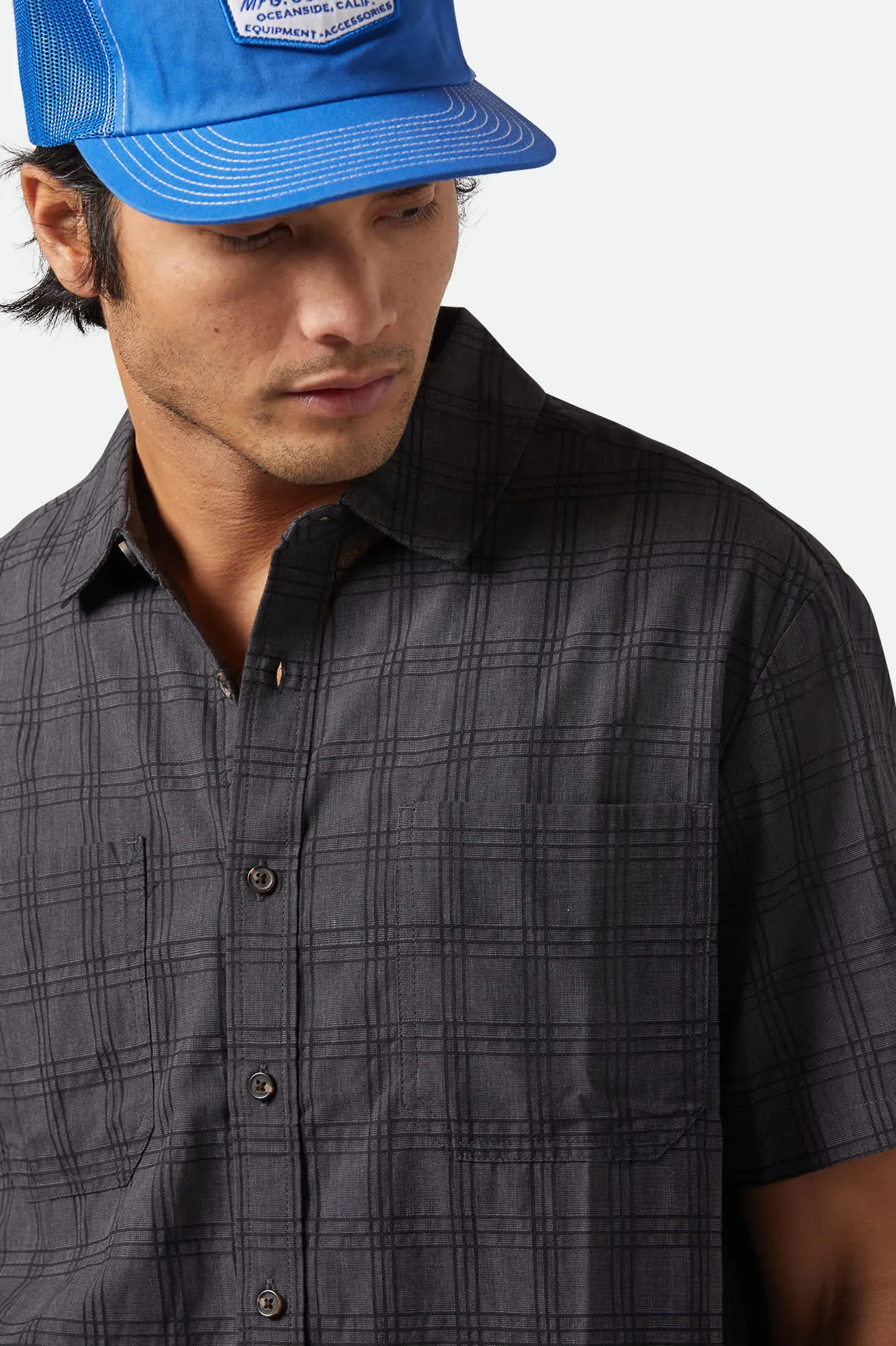 CRU Oxford Plaid Relaxed S/S Shirt - Charcoal/Black Plaid