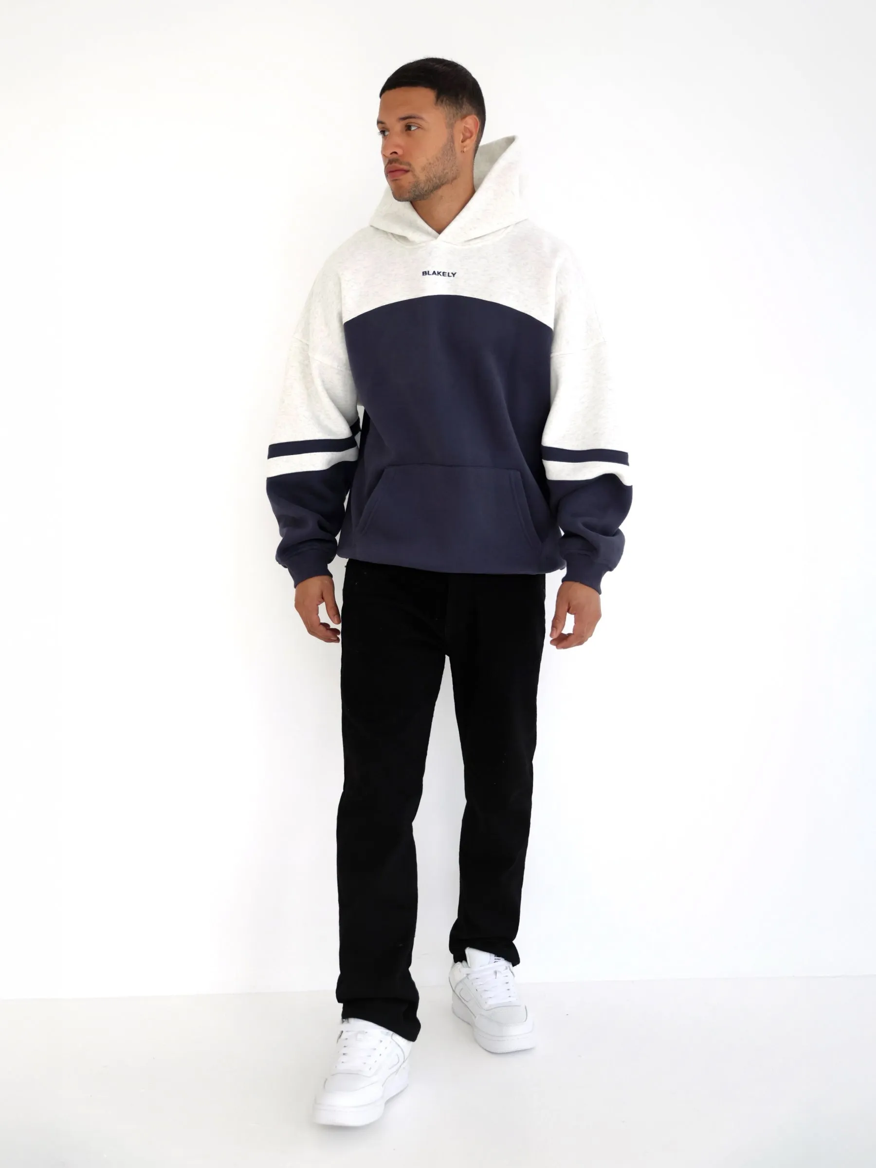 Curved Panel Relaxed Hoodie - True Navy