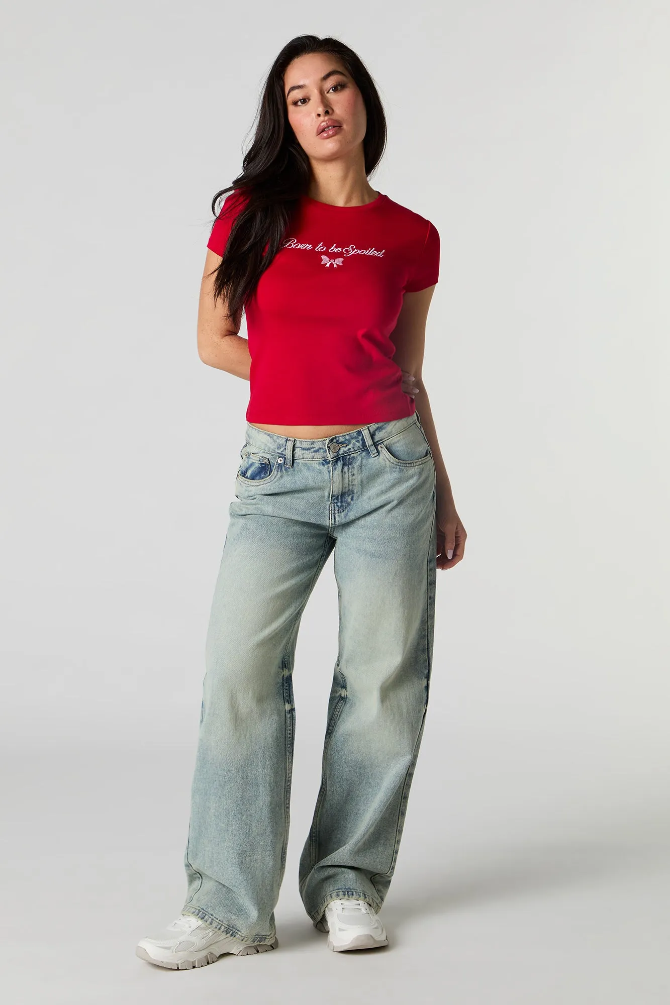 Cute Embroidered Ribbed T-Shirt