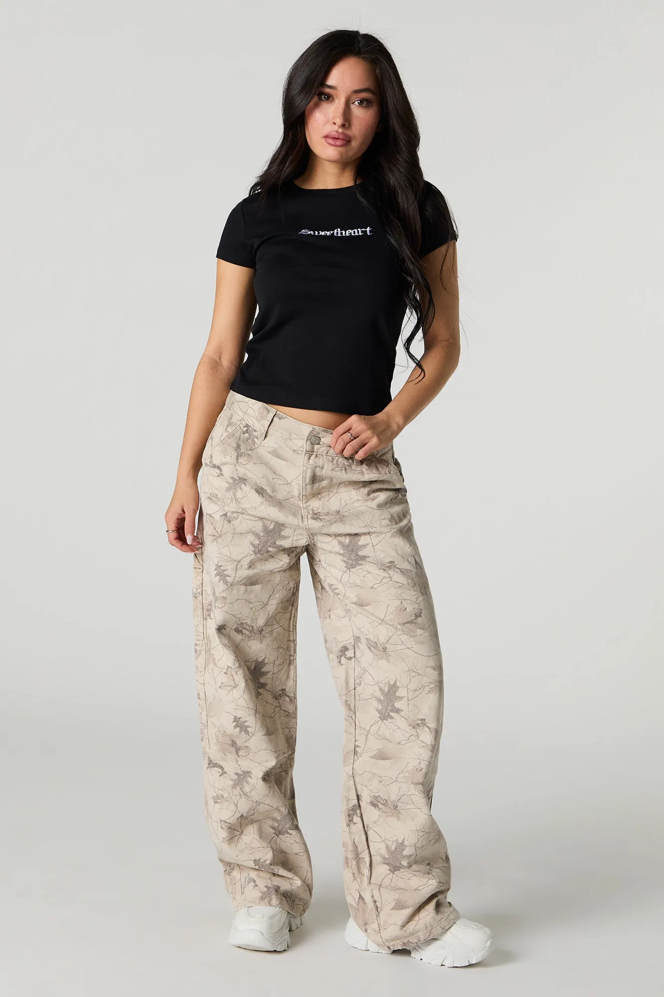 Cute Embroidered Ribbed T-Shirt