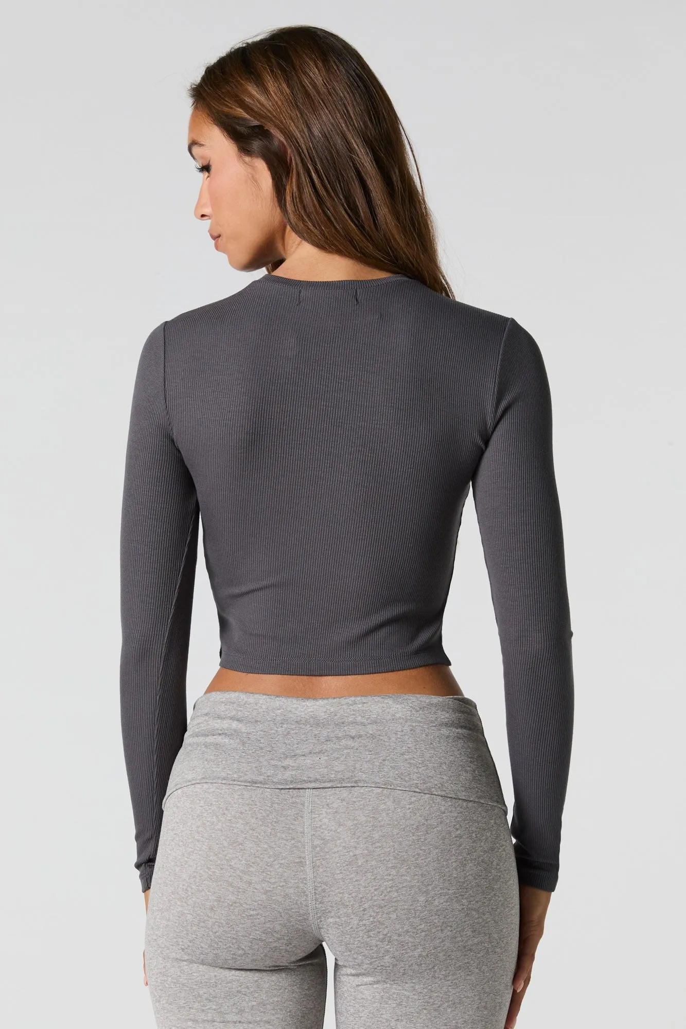 Cute Graphic Ribbed Long Sleeve Top
