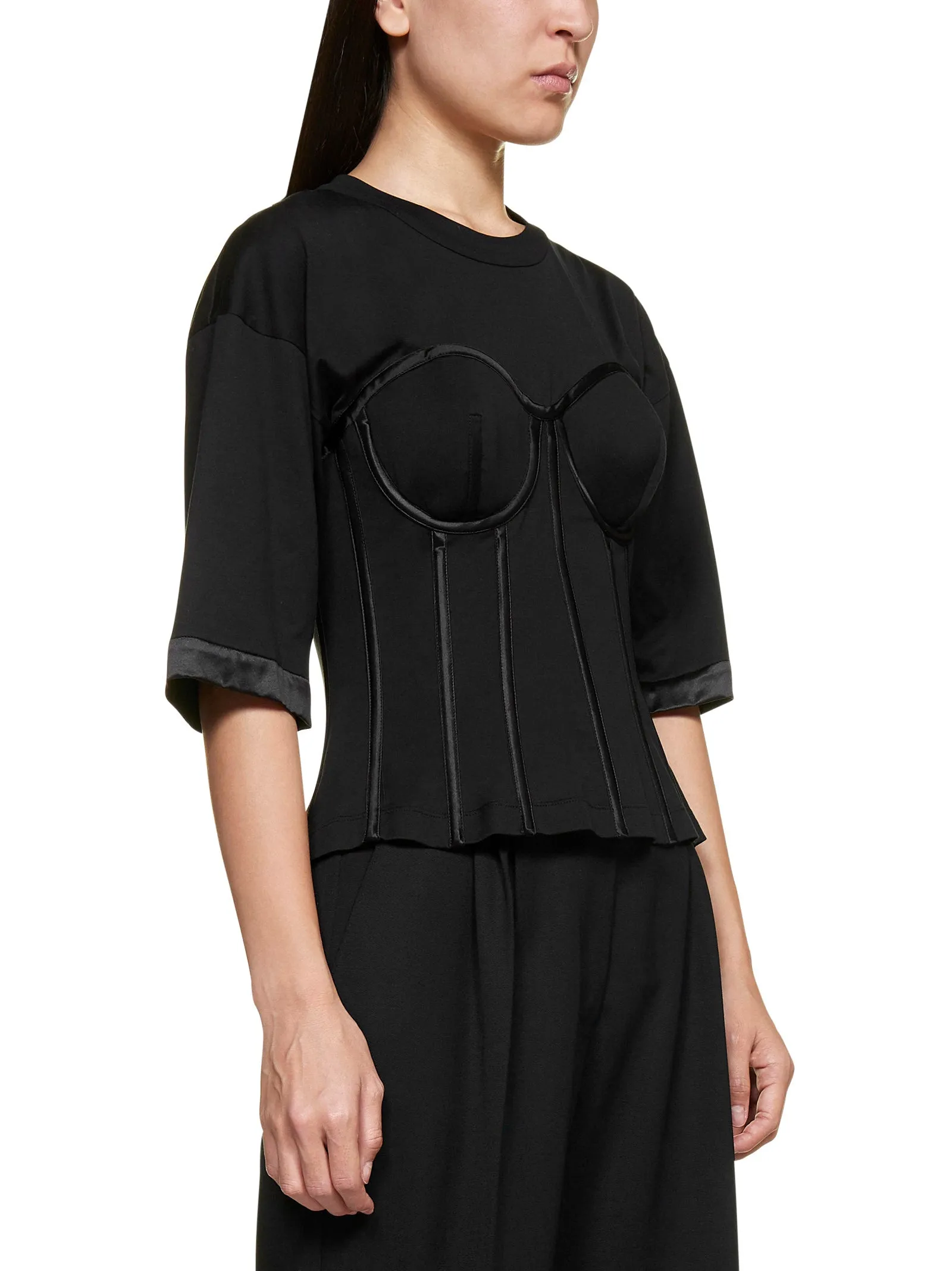 Dolce & Gabbana Satin Bustier Detailed Jersey T-Shirt