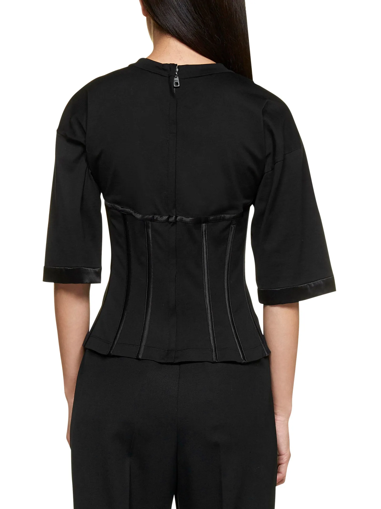 Dolce & Gabbana Satin Bustier Detailed Jersey T-Shirt