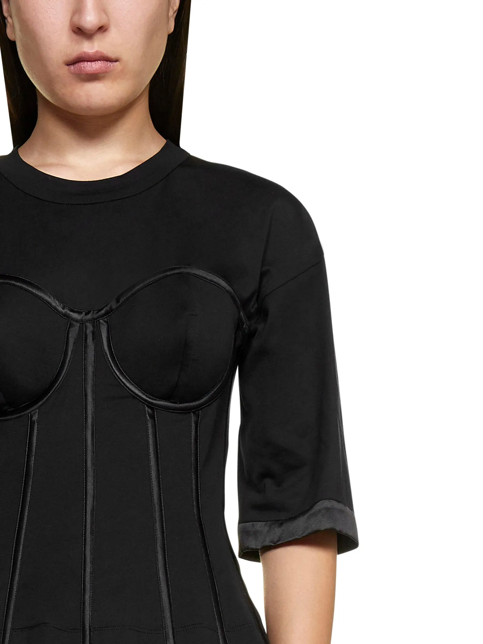 Dolce & Gabbana Satin Bustier Detailed Jersey T-Shirt