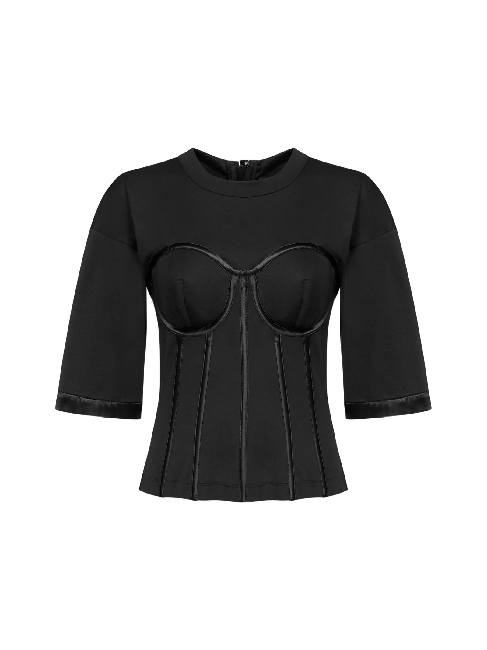 Dolce & Gabbana Satin Bustier Detailed Jersey T-Shirt