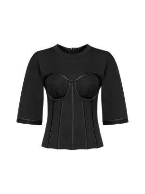 Dolce & Gabbana Satin Bustier Detailed Jersey T-Shirt