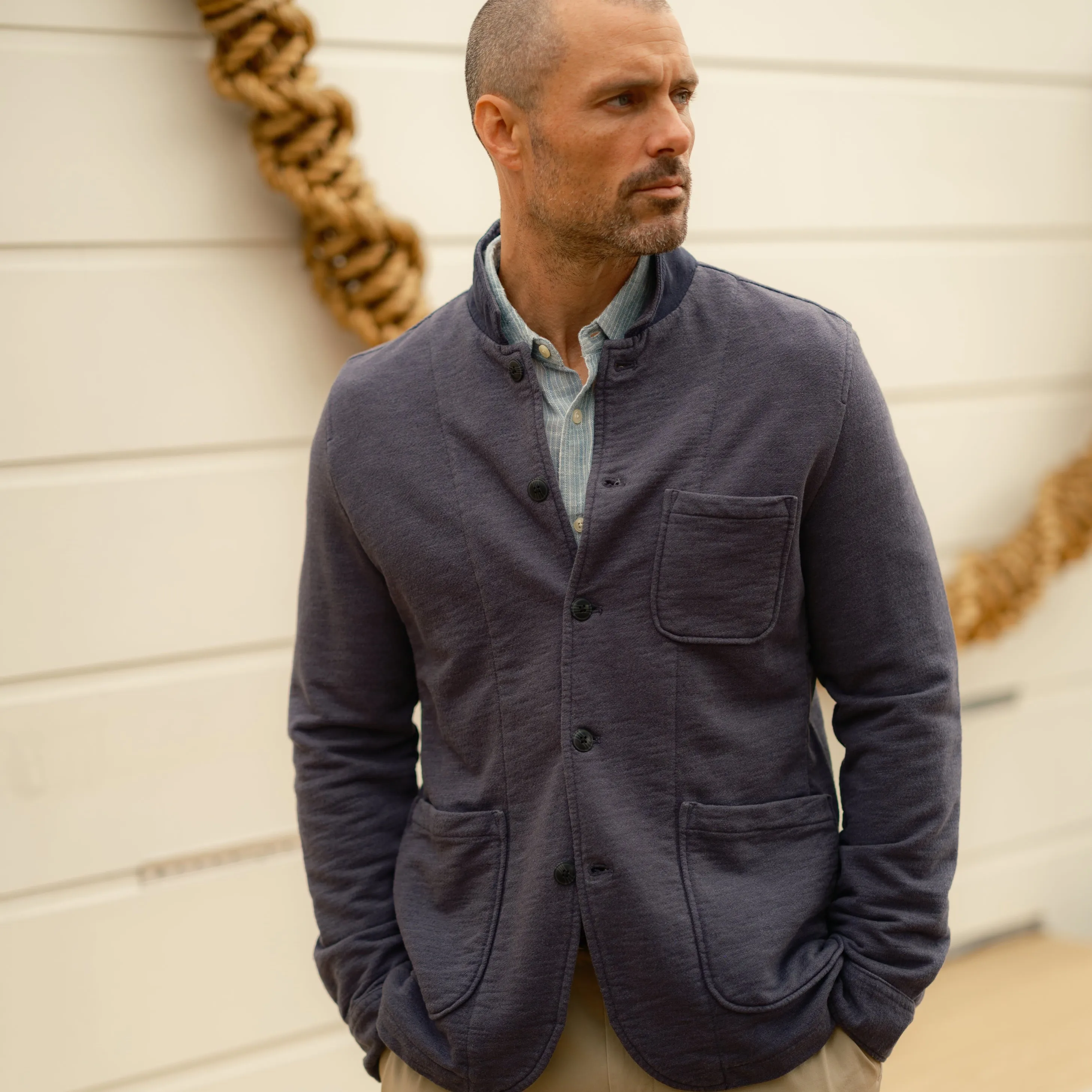 Dunlop Stand Up Collar Terry Blazer - Ombre Blue Heather