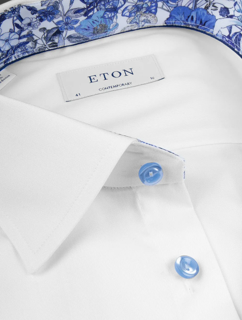 Flower Inlay Contemporary Shirt White
