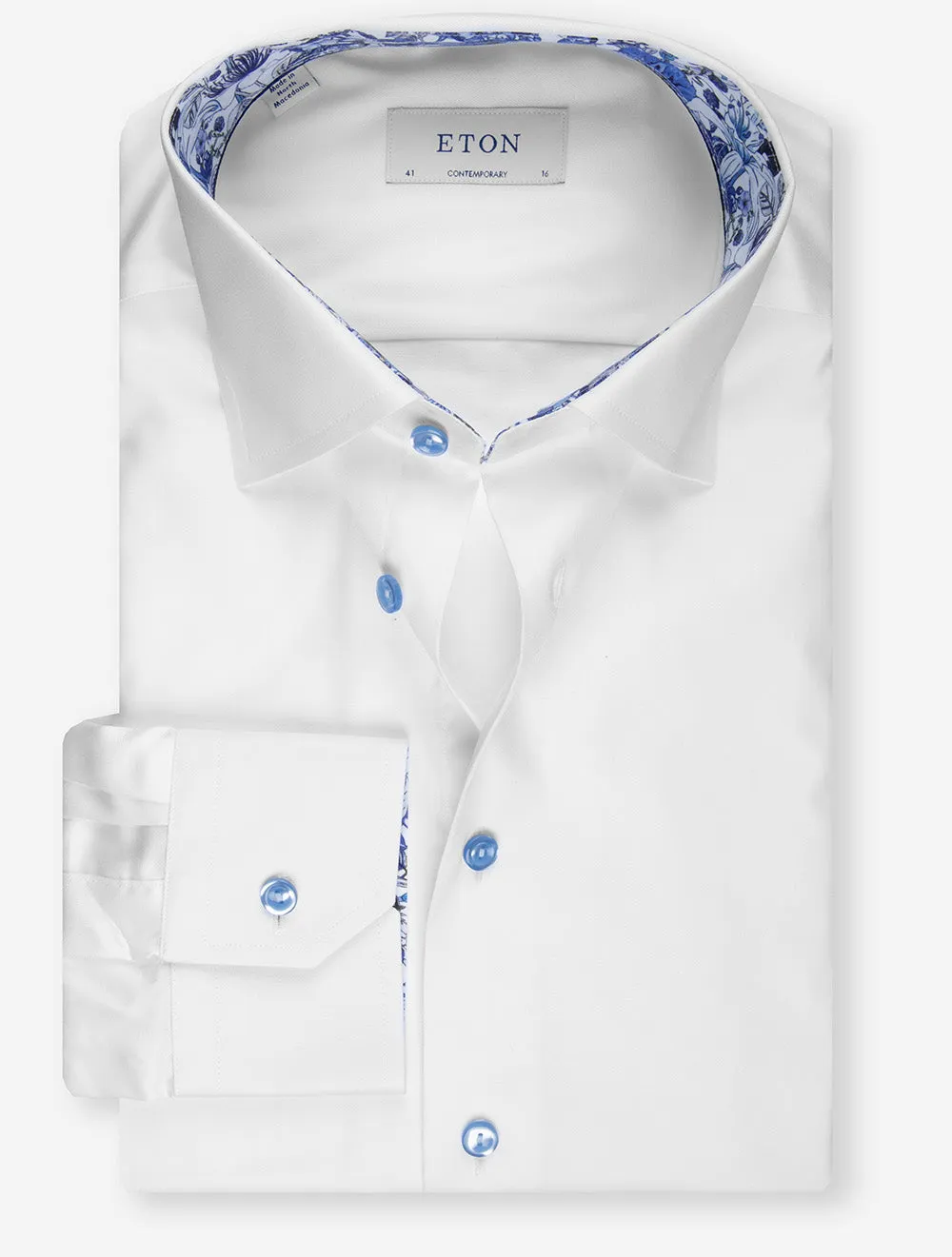 Flower Inlay Contemporary Shirt White