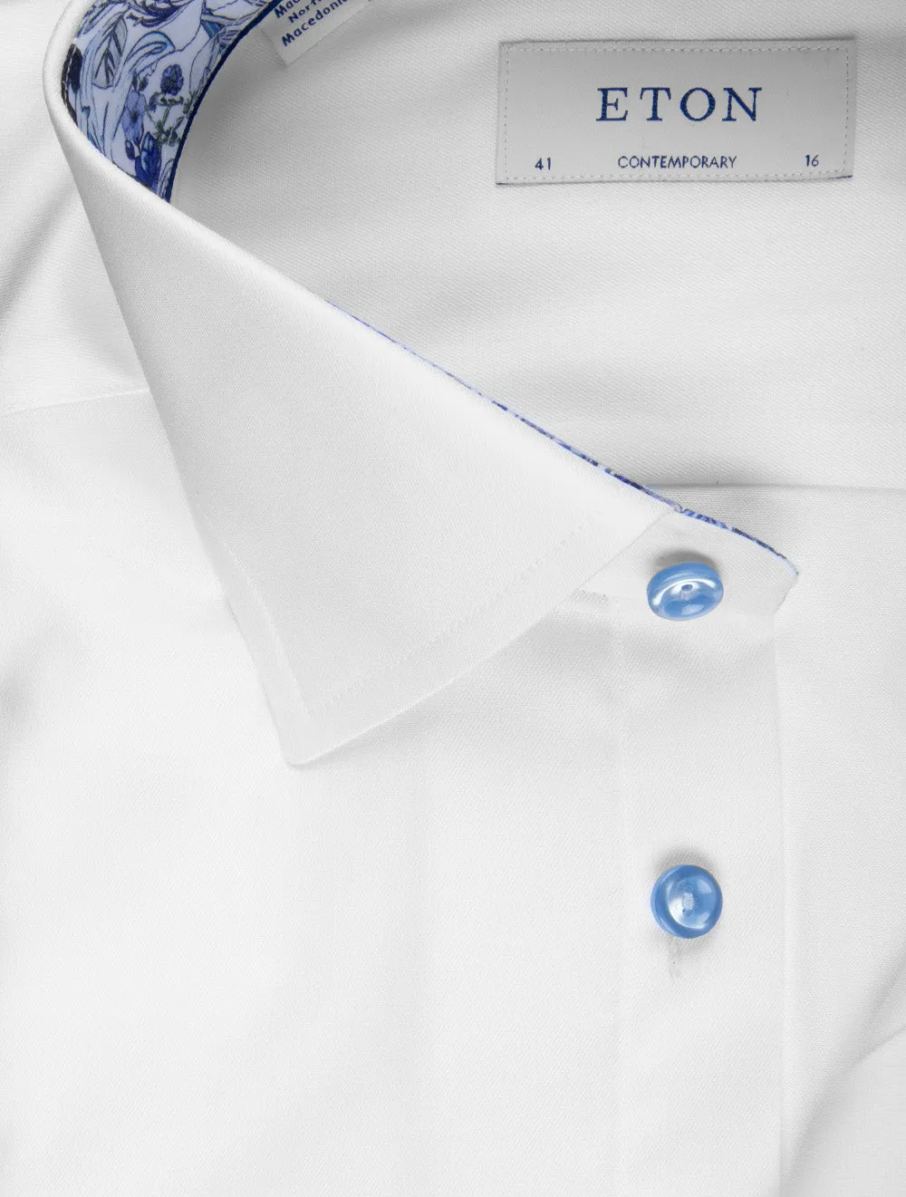 Flower Inlay Contemporary Shirt White