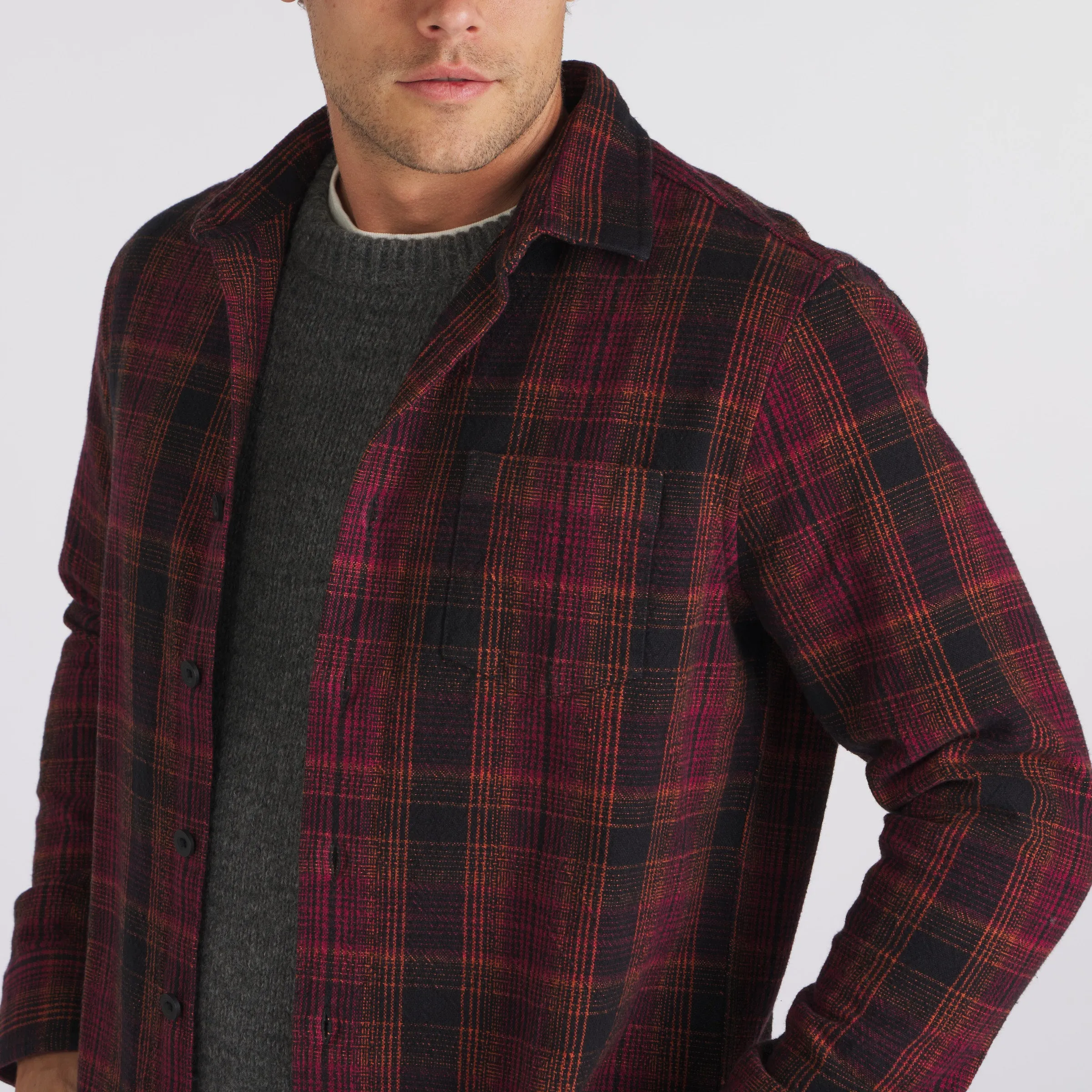 Heavy Casement Flannel Shirt - Black Burgundy Orange (Final Sale)*