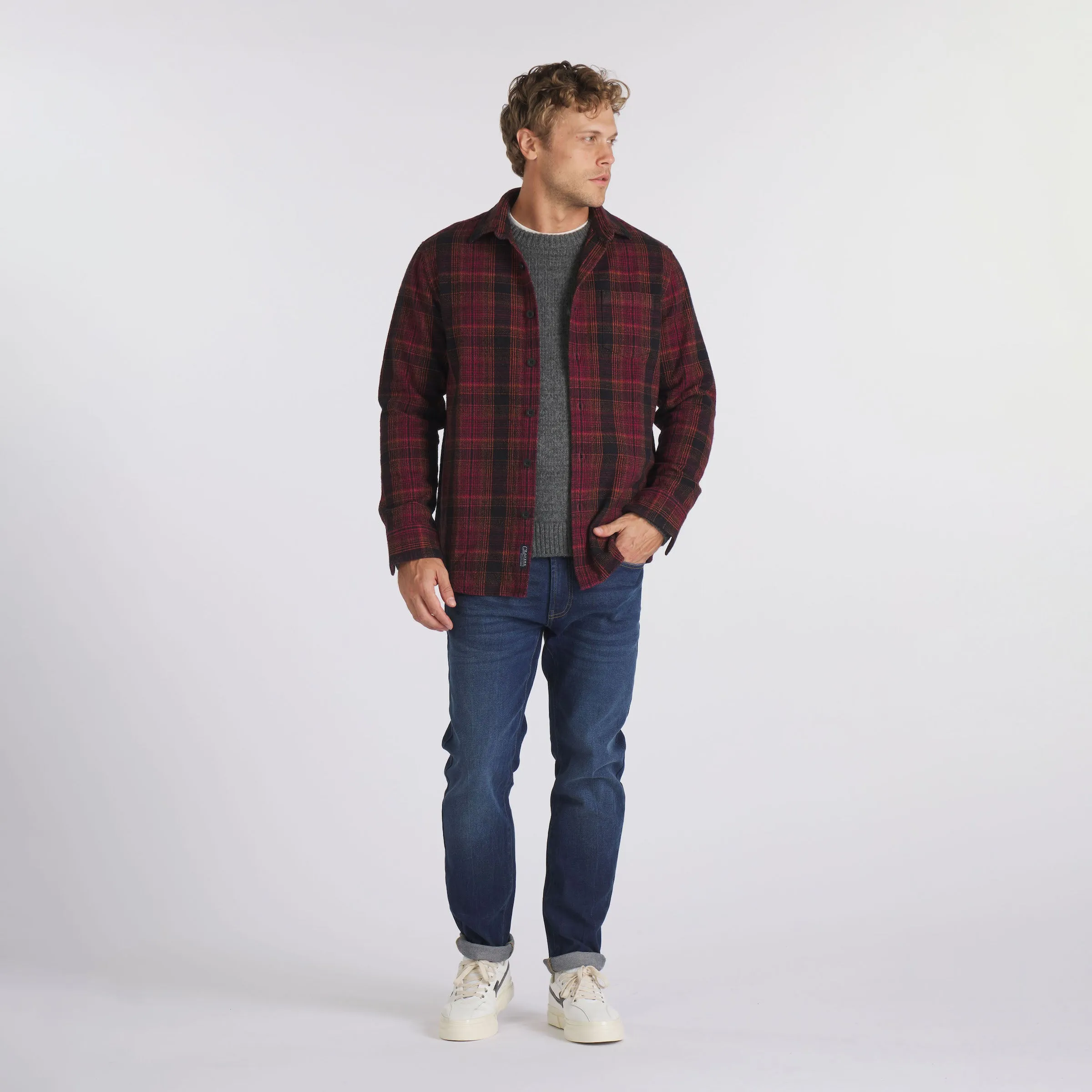 Heavy Casement Flannel Shirt - Black Burgundy Orange (Final Sale)*