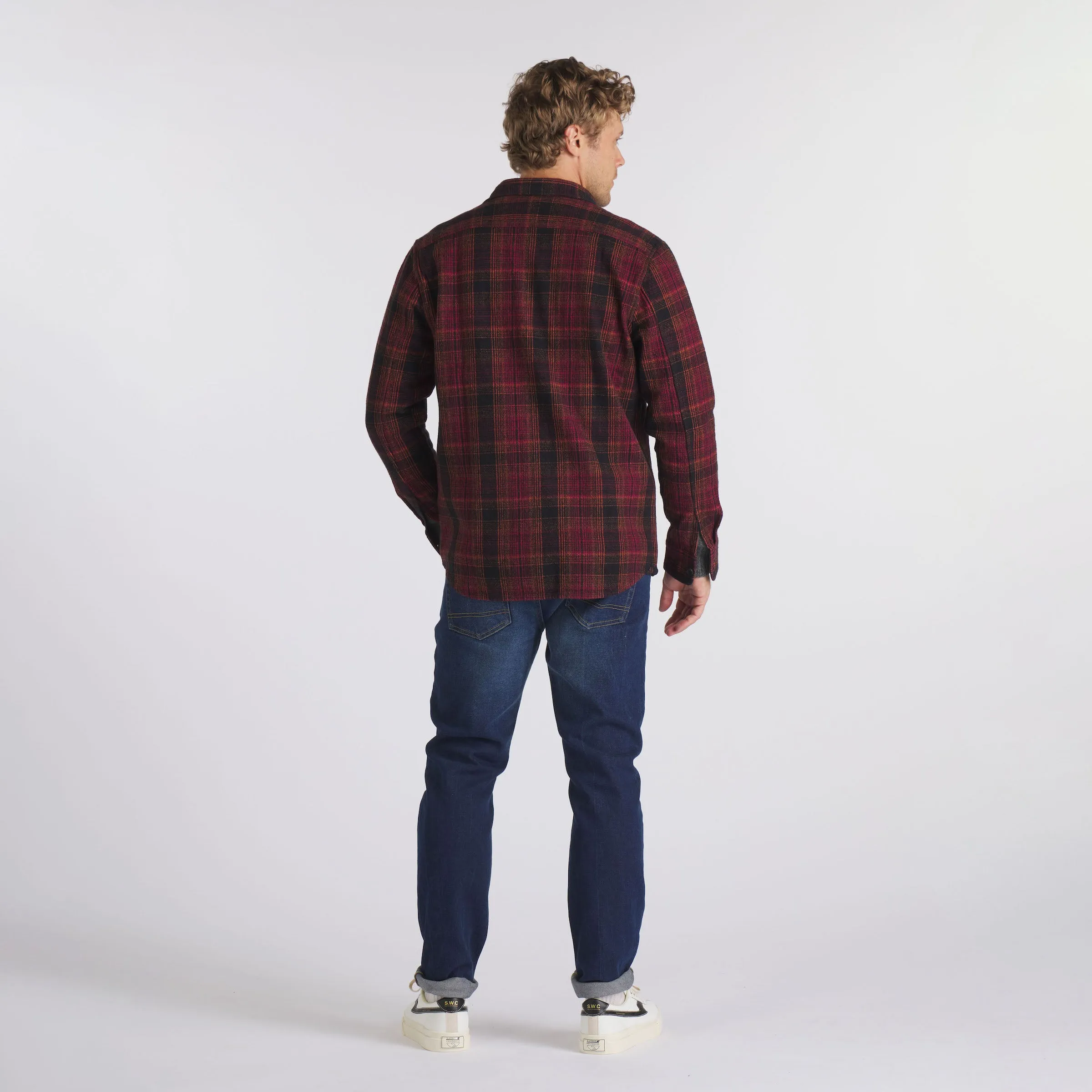Heavy Casement Flannel Shirt - Black Burgundy Orange (Final Sale)*