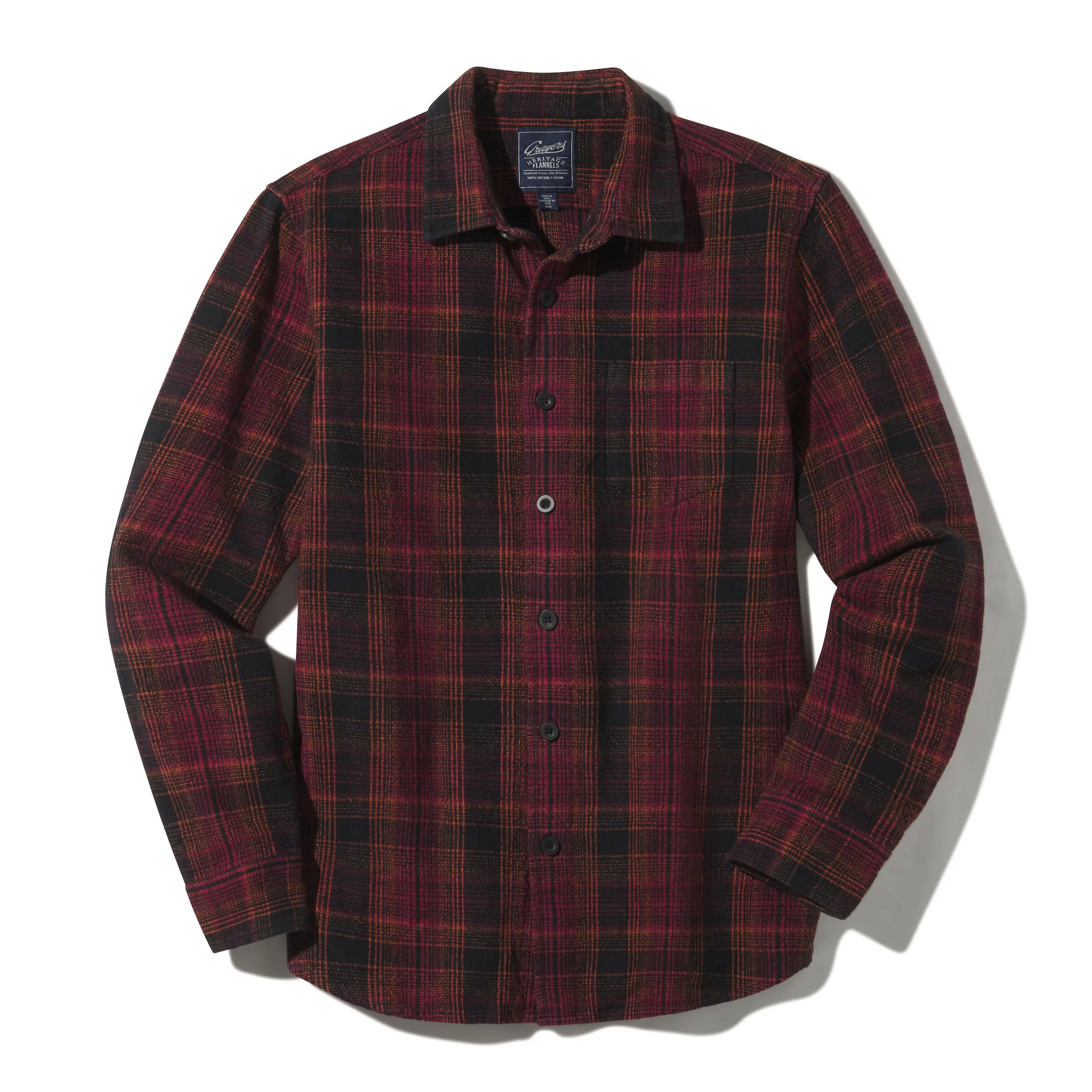 Heavy Casement Flannel Shirt - Black Burgundy Orange (Final Sale)*