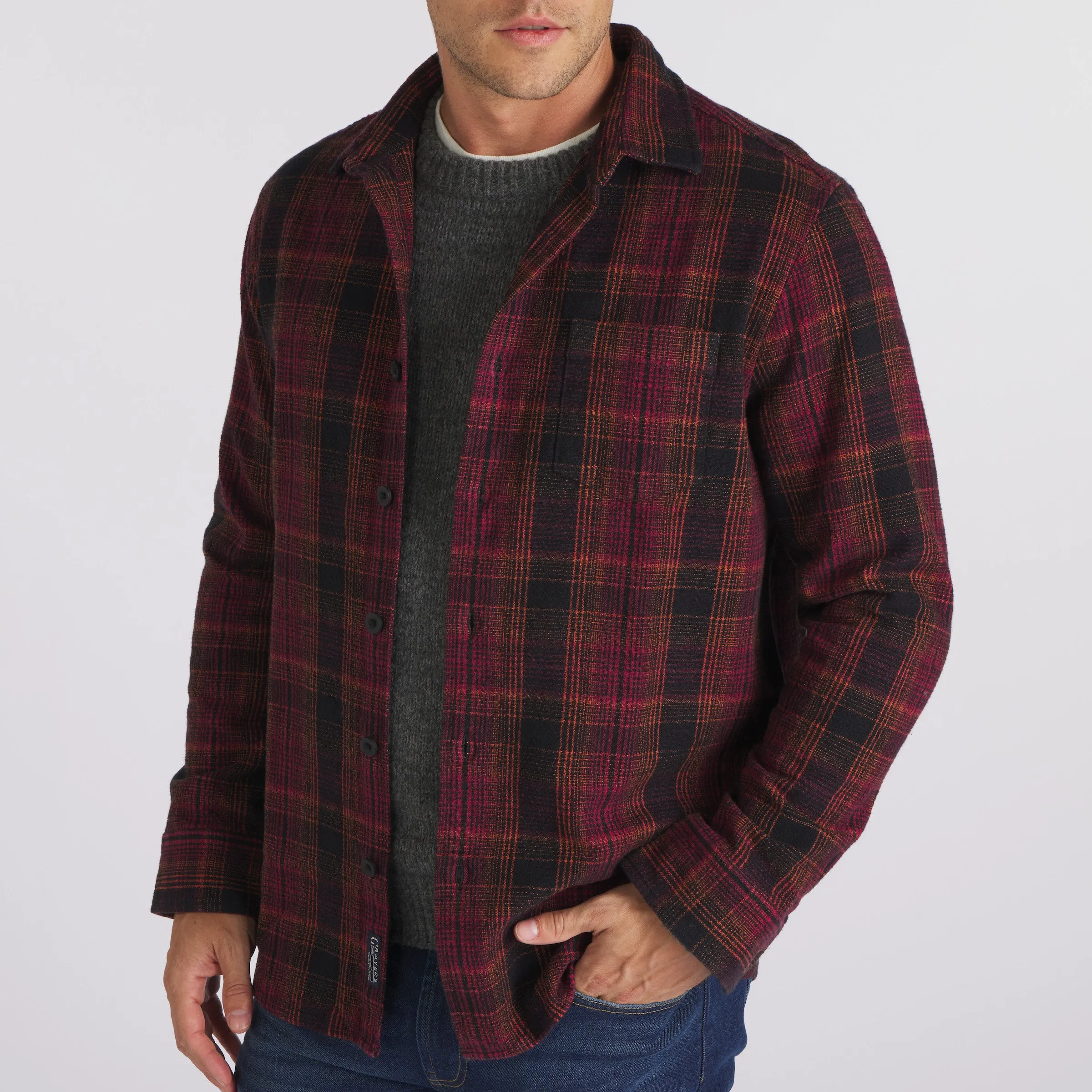 Heavy Casement Flannel Shirt - Black Burgundy Orange (Final Sale)*